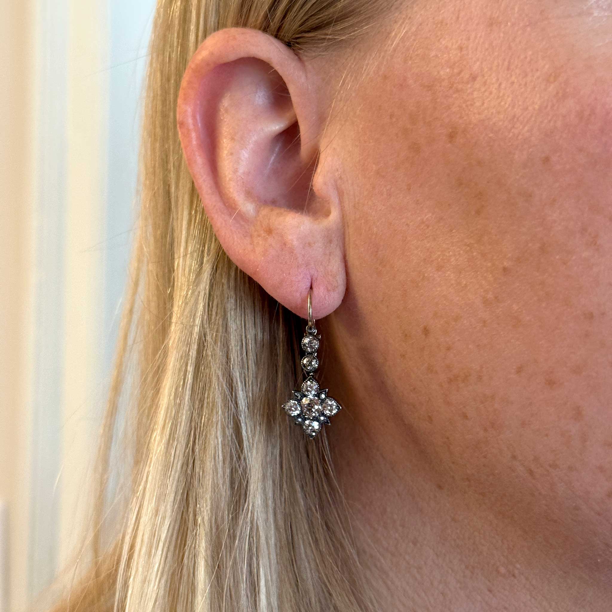 1.98ctw Victorian Old Mine Cut Diamond Drop Earrings - Vintage Style Dangle Earrings for Women - Perfect for Weddings, Parties & Special Occasions