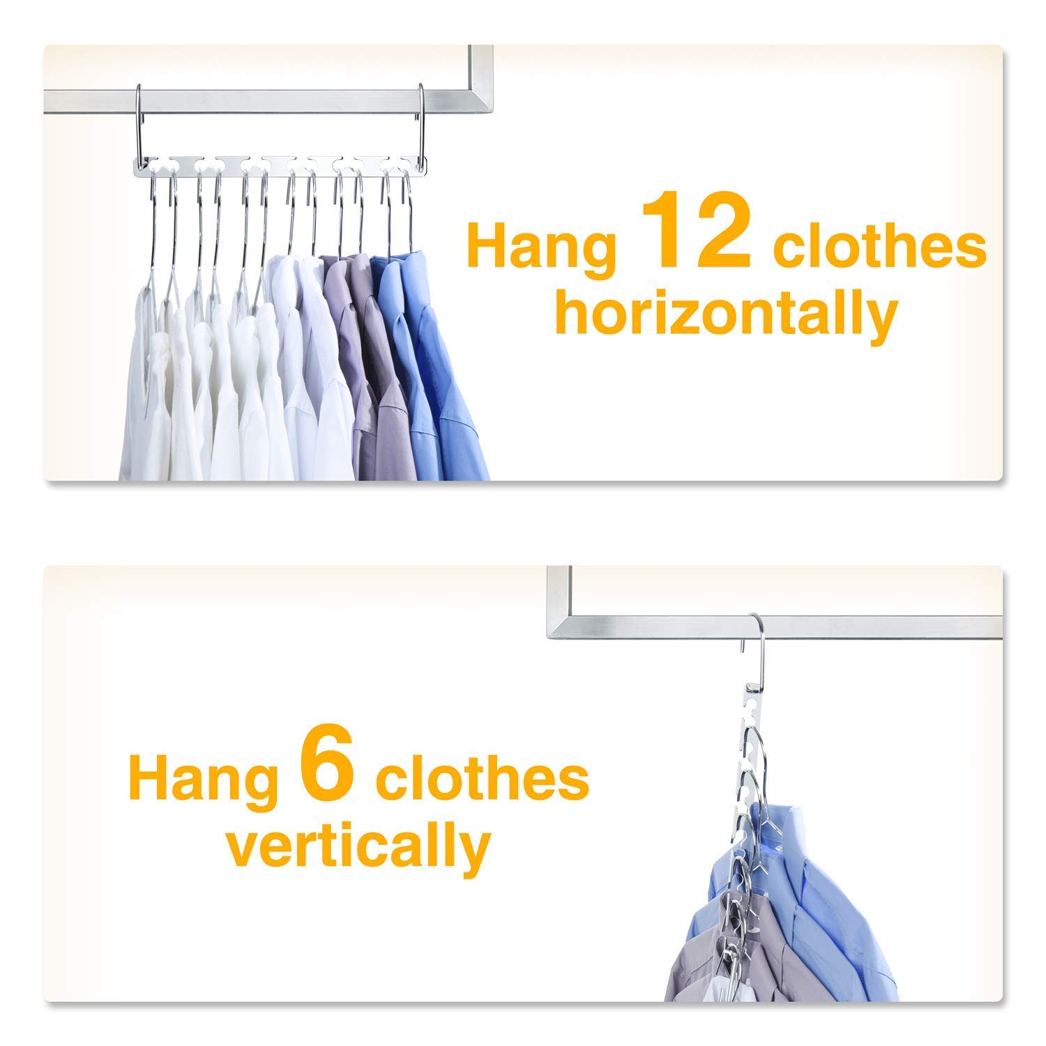 HOUSE DAY 20-Pack Heavy Duty Space Saving Clothes Hangers | 30 Lbs Capacity Metal Magic Hanger Organizer | Sturdy Multi Hangers for Closet Storage | Perfect for Small Spaces, Travel & Home Organization