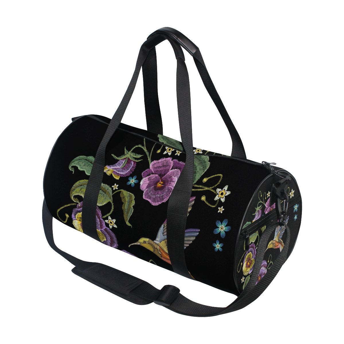 Lightweight Canvas Gym Bag with Leaf Hummingbirds Embroidery - Durable Sports Duffel for Travel, Workout & Yoga - Perfect for Gym, Travel & Outdoor Activities