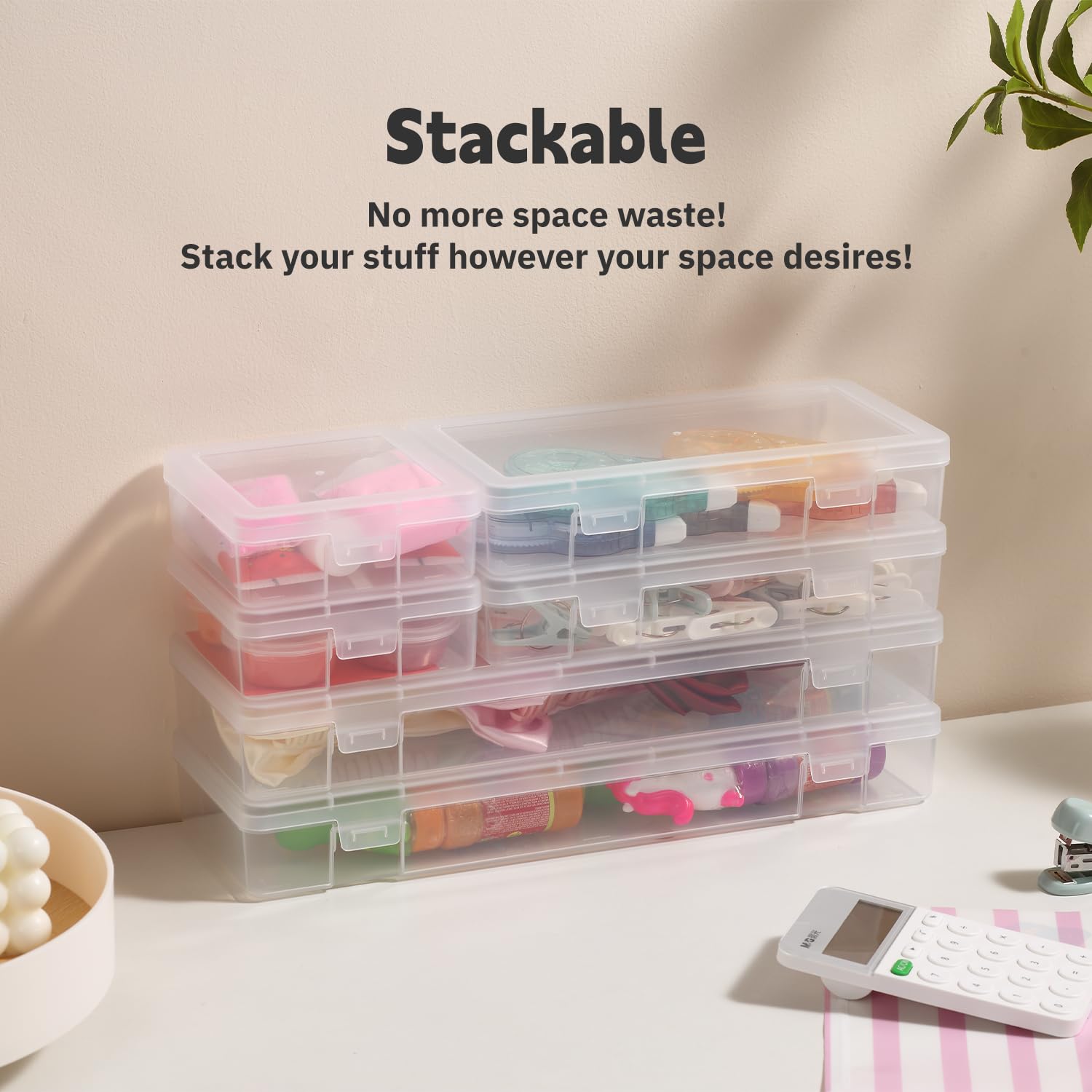 Stackable Plastic Clear Storage Box Containers with Latching Lid - 18 Pack Small Clear Organizer for Art Crafts, Pencils, Legos, Crayons, Beads & Jewelry - Perfect for Home, Office & Classroom Organization