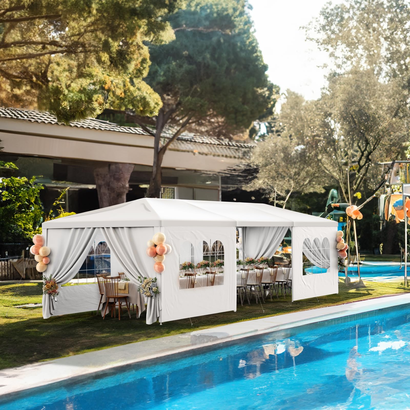 10x30 Heavy Duty Outdoor Party Tent - White Canopy with 7 Removable Sidewalls for Weddings, BBQ, Birthday & Holiday Events | Perfect for Backyard, Garden & Patio Shelter | Weather-Resistant Gazebo for Outdoor Gatherings