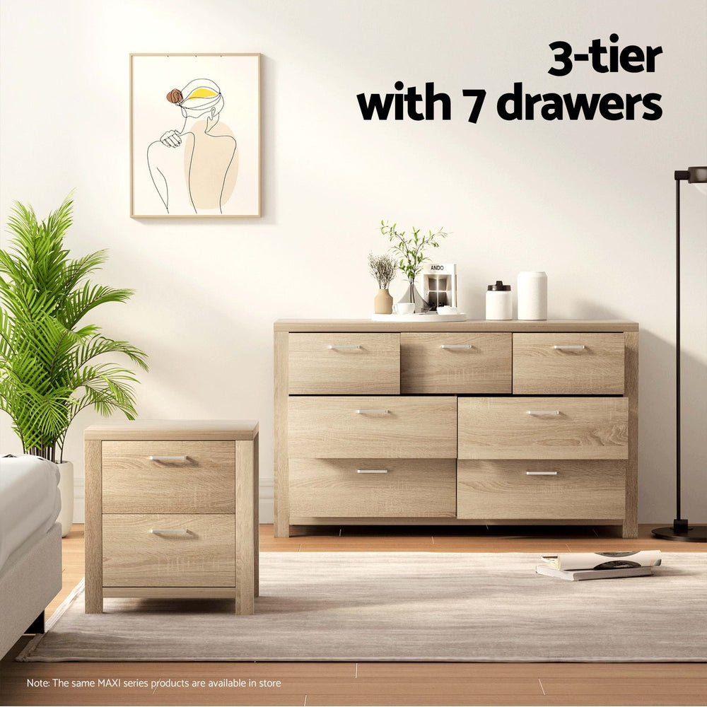 7-Drawer Lowboy Storage Dresser - Solid Oak Wood Bedroom Organizer for Clothes, Toys & Linens | Perfect for Nursery, Dorm, or Guest Room Organization