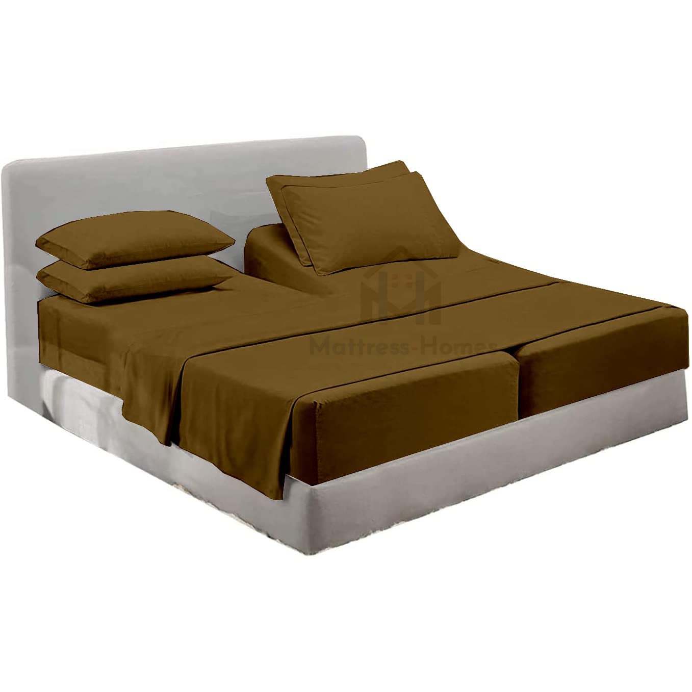 7-Piece Split King Sheet Set for Adjustable Beds | 600 Thread Count 100% Long Staple Soft Combed Cotton | Taupe Solid Color | Perfect for Adjustable Beds, Guest Rooms & Master Bedrooms