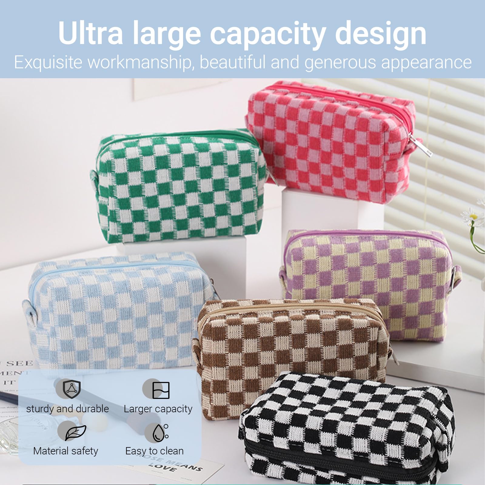 12-Piece Checkered Makeup Bag Set for Women - Large Capacity Cosmetic Organizer with Plaid Design - Perfect for Travel, Toiletries, Makeup Brushes & Pencil Storage - Ideal Gift for Beauty Lovers