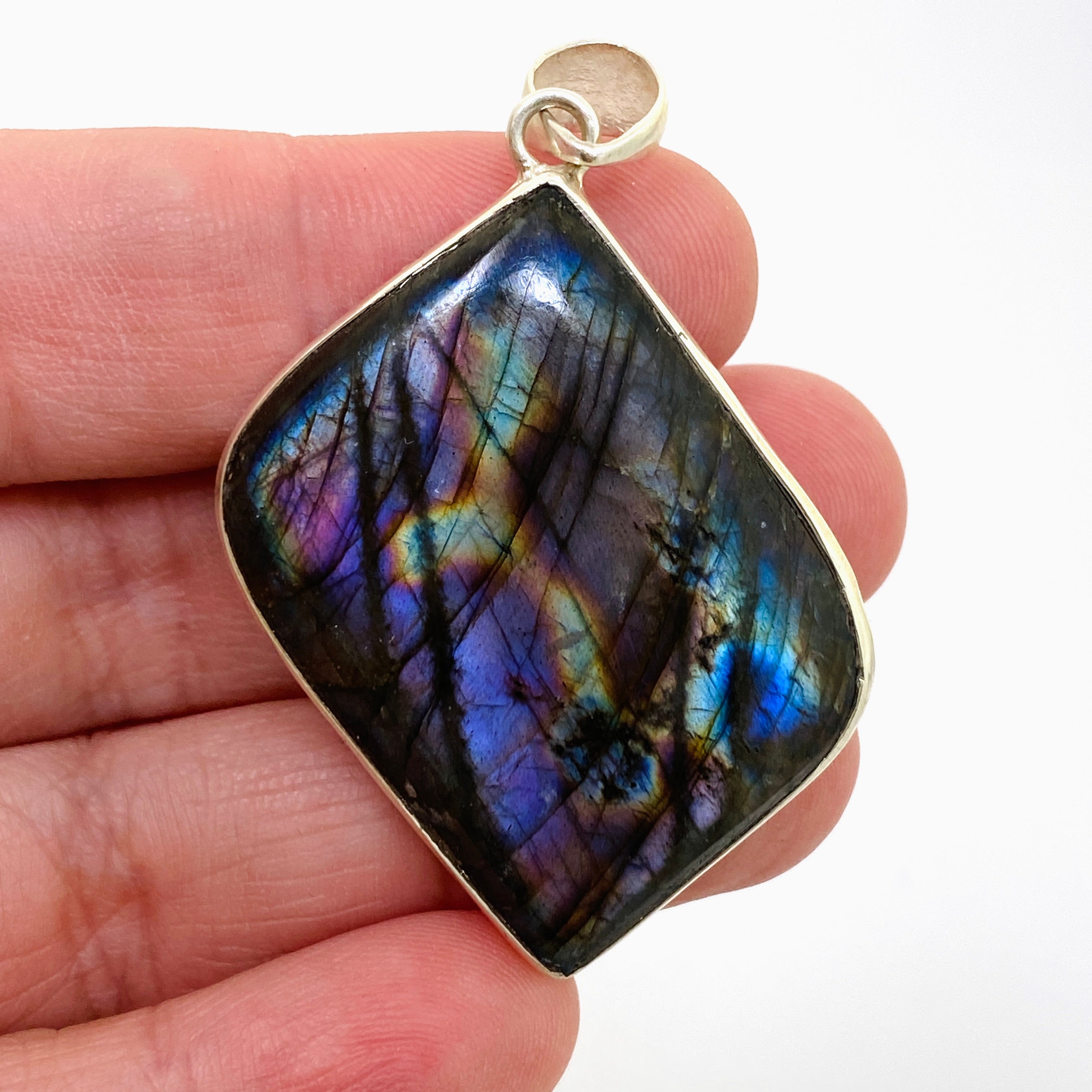 Natural Labradorite Freeform Cabochon Pendant Necklace KPGJ4871 - Healing Crystal Jewelry for Meditation & Energy Work
