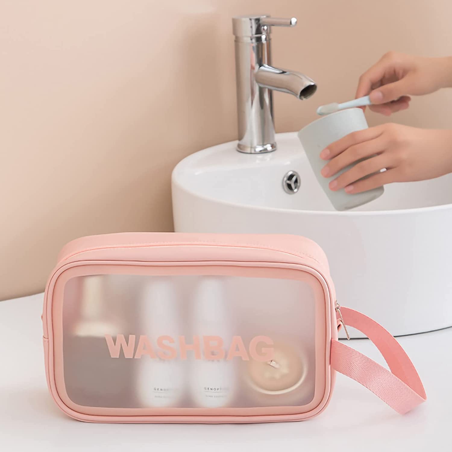 HAPANI Transparent Waterproof Cosmetic Wash Bag - Travel Makeup Pouch with Zipper, Portable Toiletry Organizer Case for Women | Perfect for Gym, Vacation & Daily Use