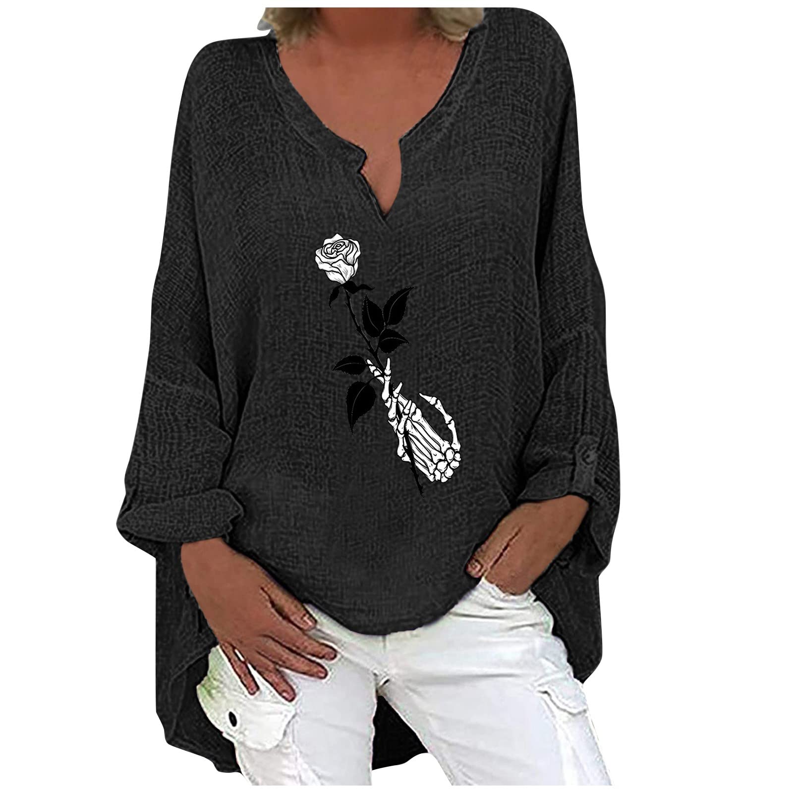 Women's Halloween Cropped Hoodie - Casual Plain V-Neck Pullover Sweatshirt with Long Sleeves | Comfortable Fall Tops for Costume Parties & Pumpkin Picking