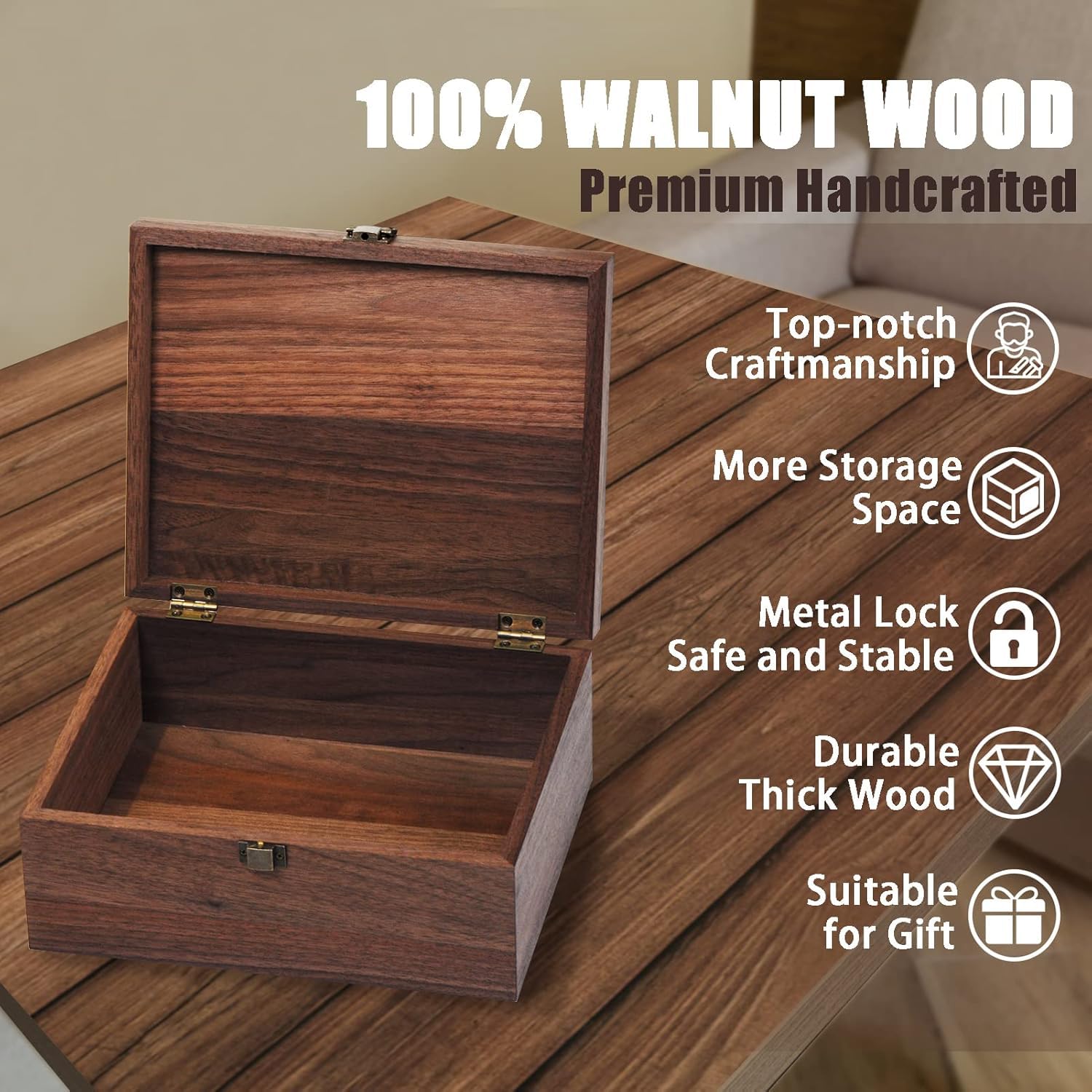 Handcrafted Walnut Wood Keepsake Box with Hinged Lid & Secure Latch - Decorative Memory Box for Jewelry, Photos & Precious Mementos - Perfect Anniversary, Wedding & Birthday Gift for Her