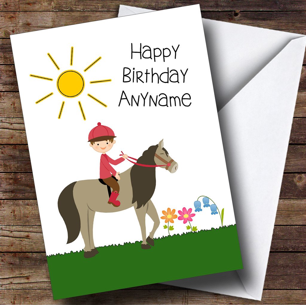 Personalized Pony Horse Riding Birthday Card for Boys - Custom Kids Greeting Card for Birthday Parties & Special Occasions