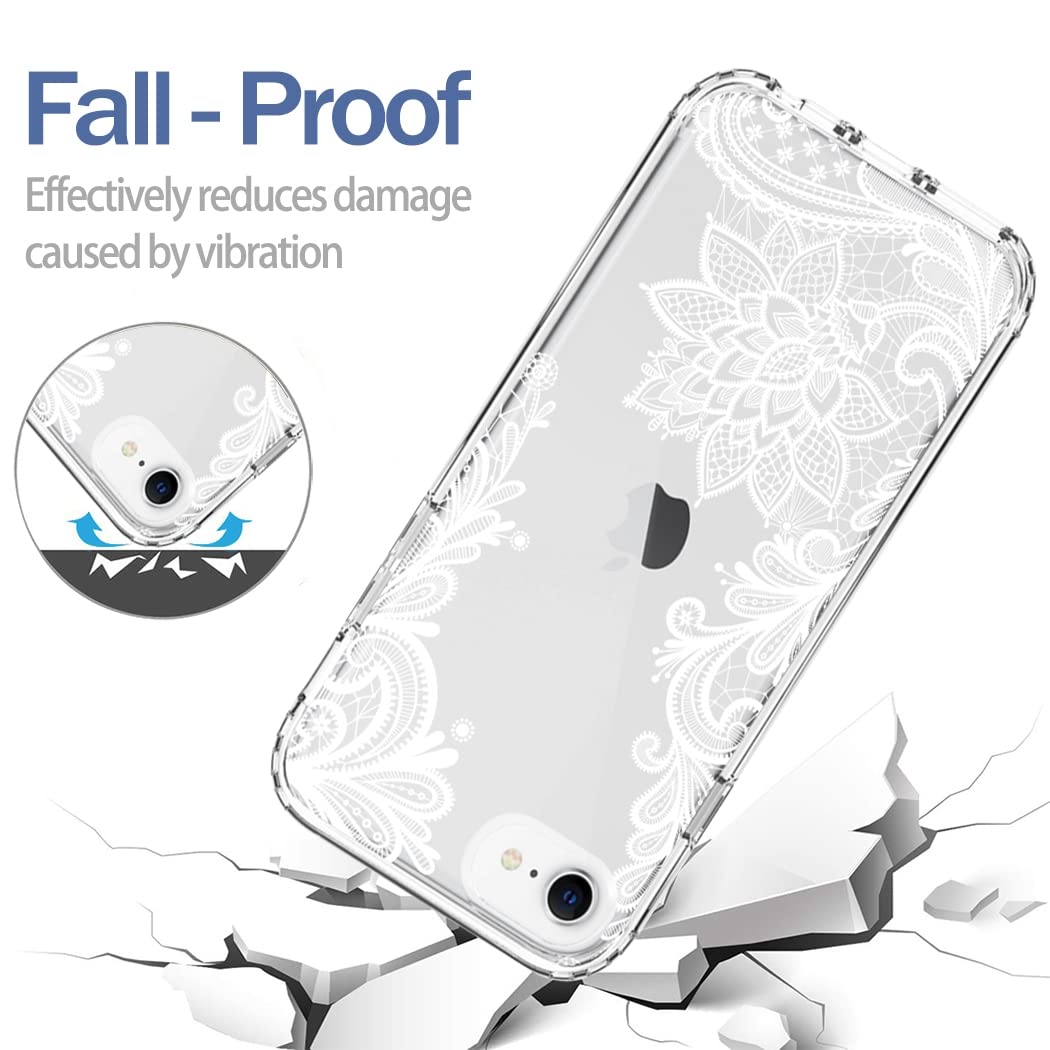 Premium Clear Mandala Phone Case for iPhone SE 2022/SE3/SE 2020/7/8 with Tempered Glass Screen Protector | Full Body Protective Cover | Perfect for Everyday Use, Travel & Gift Giving