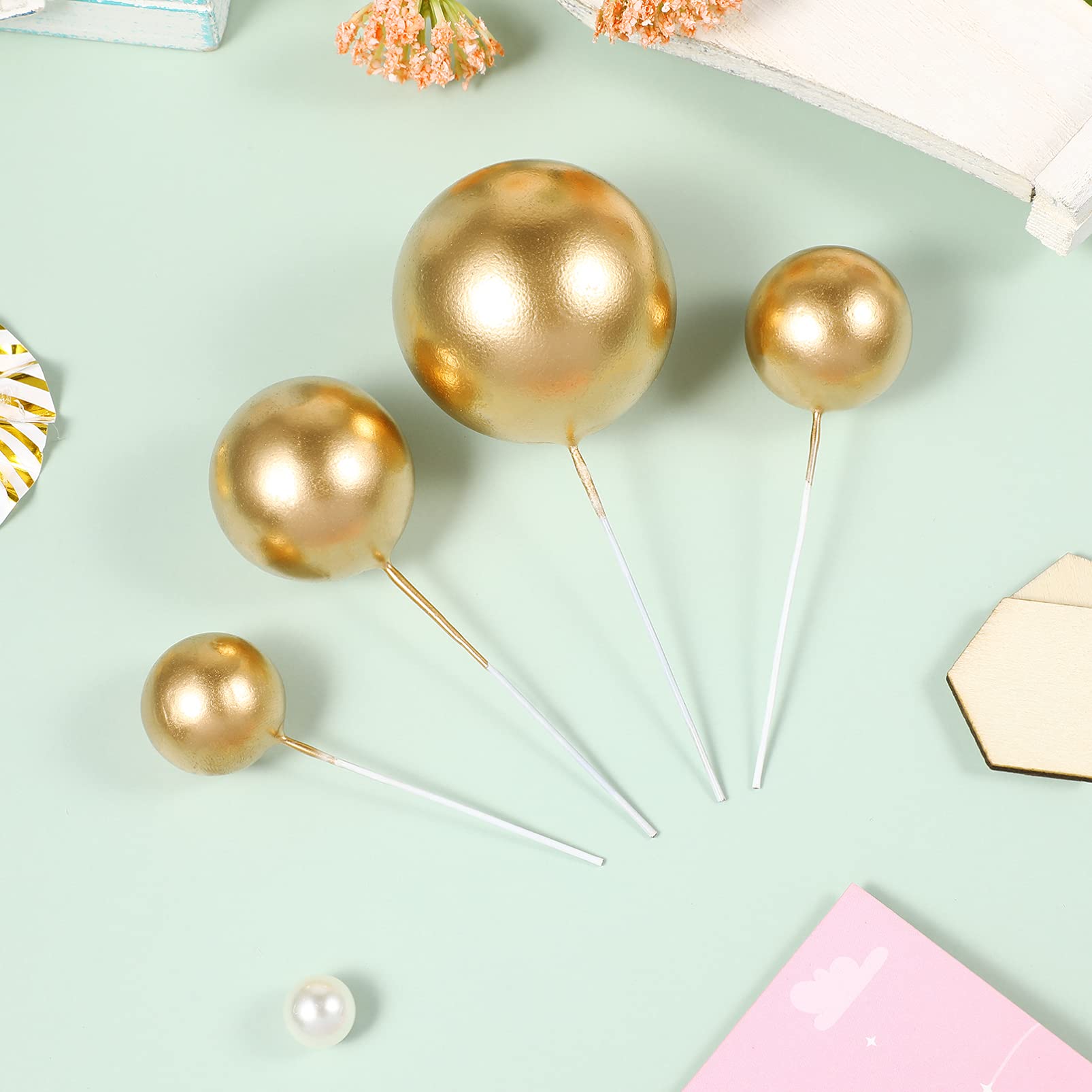 20Pcs Gold Balloon Cake Toppers - Mini Foam Ball Cupcake Decorations for DIY Birthday, Wedding & Anniversary Party Supplies | Perfect for Cake Decorating, Dessert Tables & Celebration Events