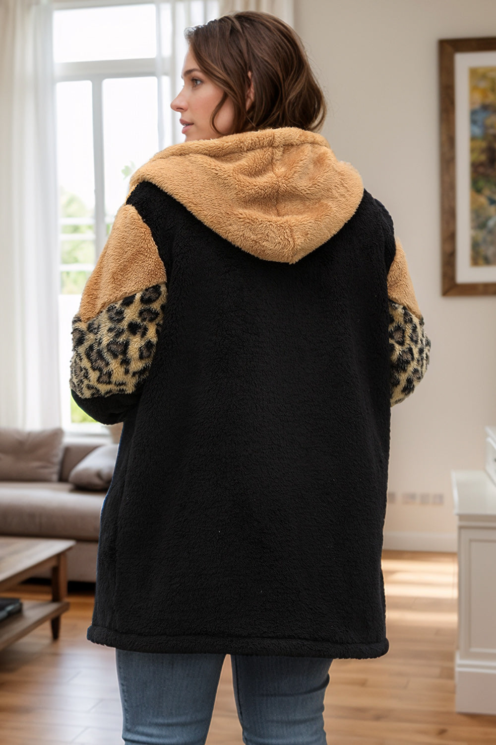 Plus Size Leopard Print Zip Up Hooded Jacket - Women's Fashion Outerwear for Casual Wear & Street Style