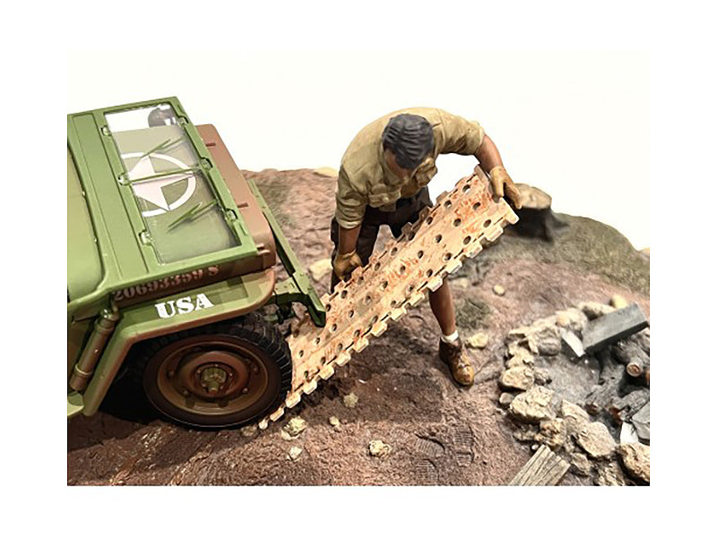 American Diorama 1/18 Scale 4X4 Mechanic Figure with Board Accessory - Perfect for Off-Road Vehicle Dioramas, RC Car Scenes & Model Car Displays