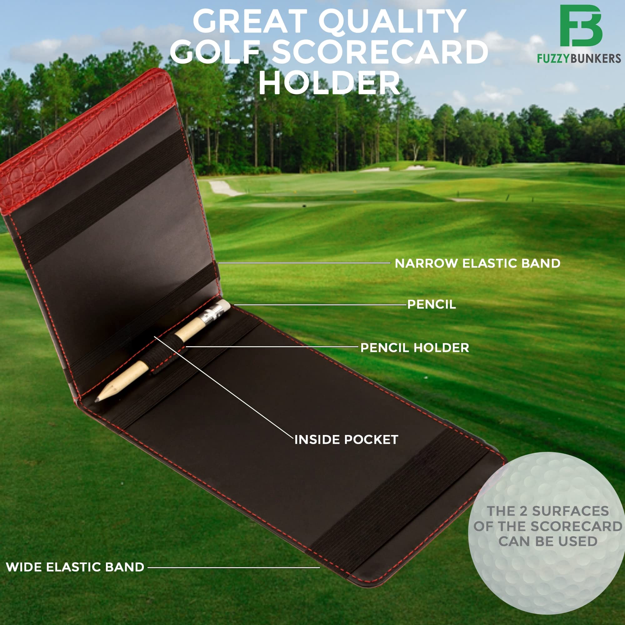 Premium Leather Golf Scorecard Holder & Yardage Book Cover with Free Pencil & Stat Tracker - Durable Golf Accessories for Course Play & Tournament Tracking