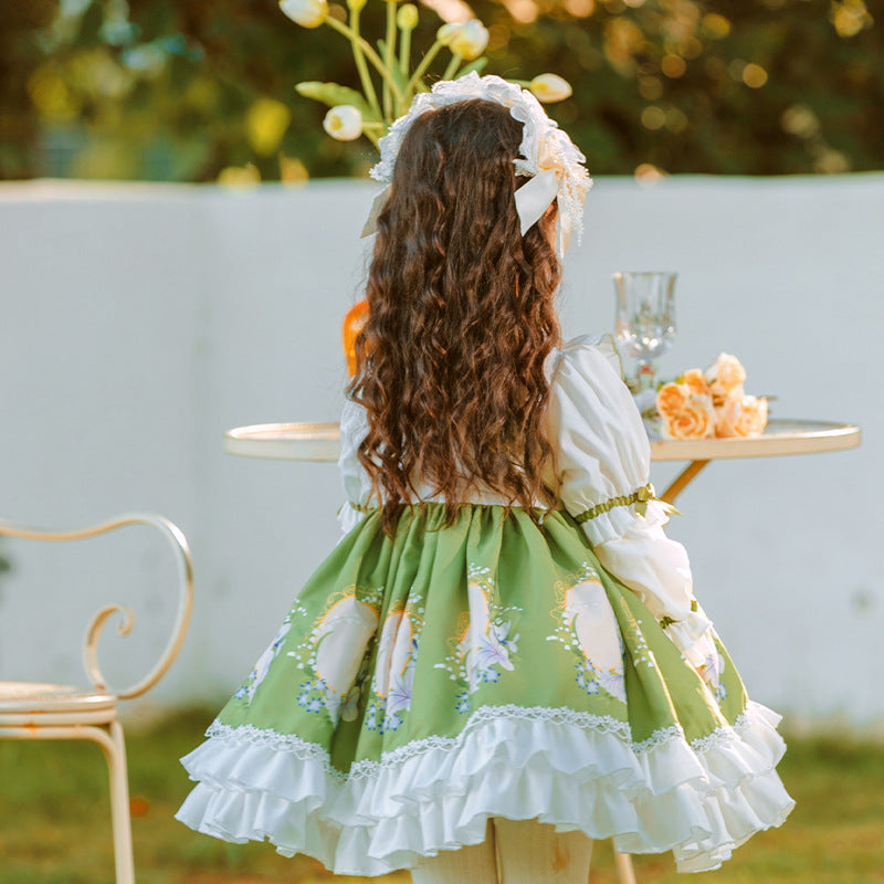 Elegant Baby Girls Lolita Green Princess Puffy Dress for Birthday Party | Toddler Formal Gown | Perfect for Special Occasions, Photo Shoots & Tea Parties