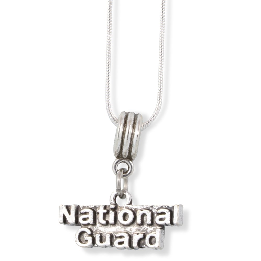 EPJ National Guard Text Charm Snake Chain Necklace - Military Appreciation Gift for Soldiers, Veterans & Supporters - Perfect for Everyday Wear, Special Occasions & Patriotic Events