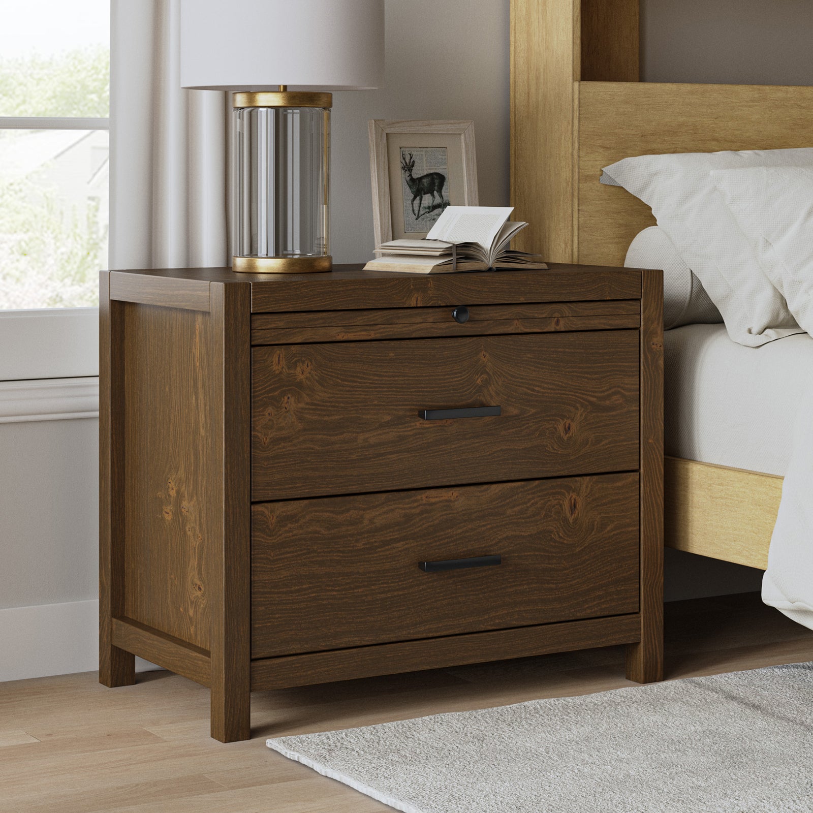 Galatea Simplicity Nightstand with Extendable Tray - Modern Bedside Table with Optional Storage Tray for Bedroom, Living Room or Office Use