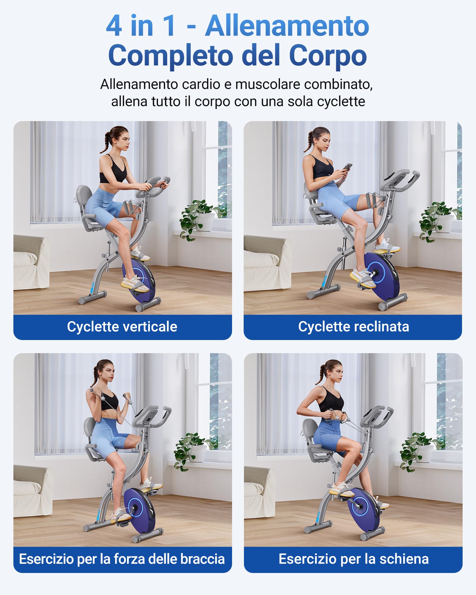 MERACH Foldable 4-in-1 Exercise Bike with LCD Monitor & Heart Rate Monitor, Magnetic Indoor Cycling Bike with Comfortable Seat Cushion for Home Gym - Space Saving Design for Small Apartments & Cardio Workouts