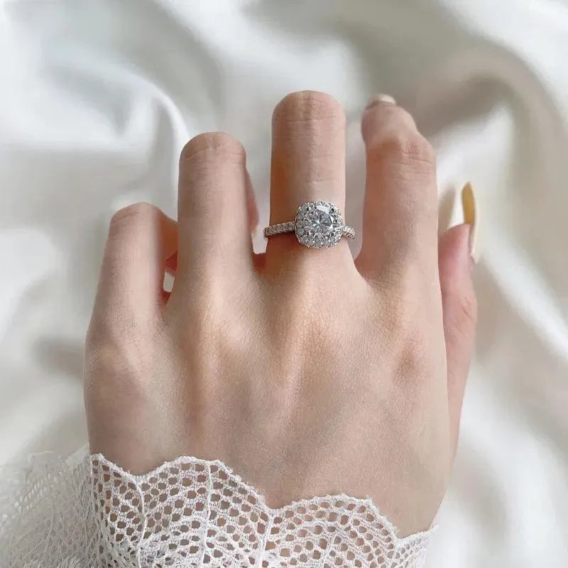 1CT 2CT 3CT Moissanite Engagement Ring for Women - 925 Sterling Silver Square & Round Cut Wedding Band, Anniversary Jewelry Gift | Perfect for Proposals, Bridal Sets & Special Occasions
