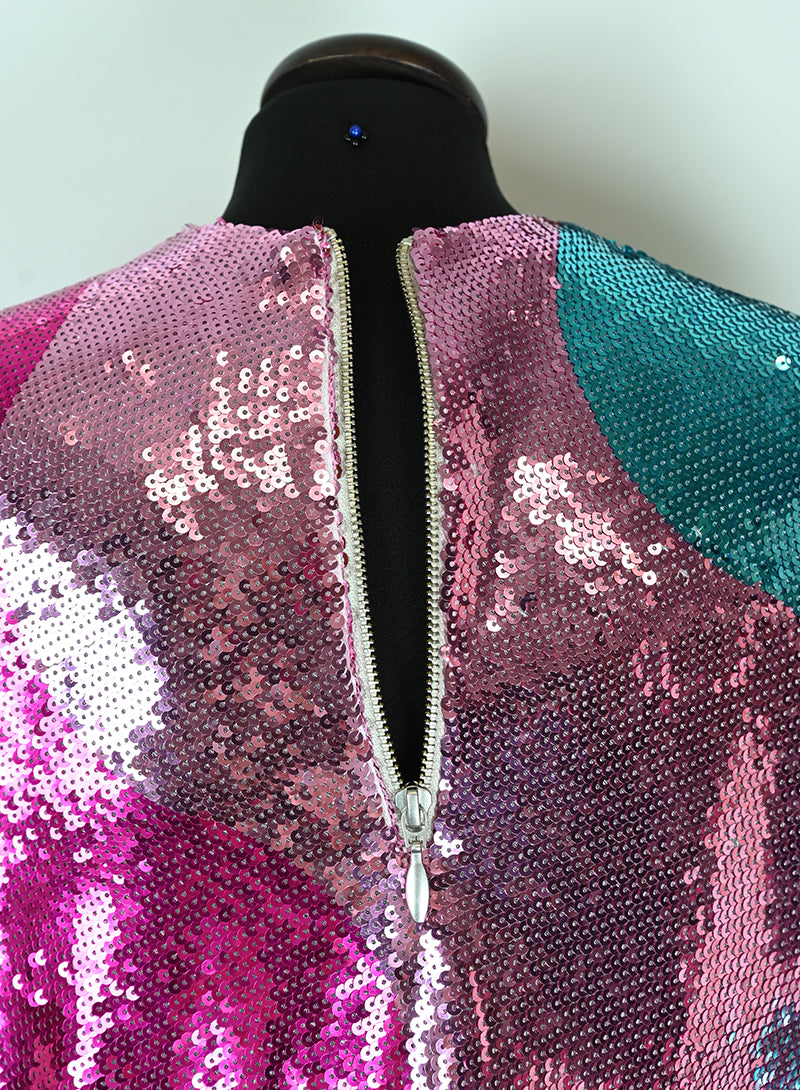 Mira Mikati Multicolor Sequin Long Dress Size 40 - Elegant Evening Gown for Parties, Weddings & Special Occasions