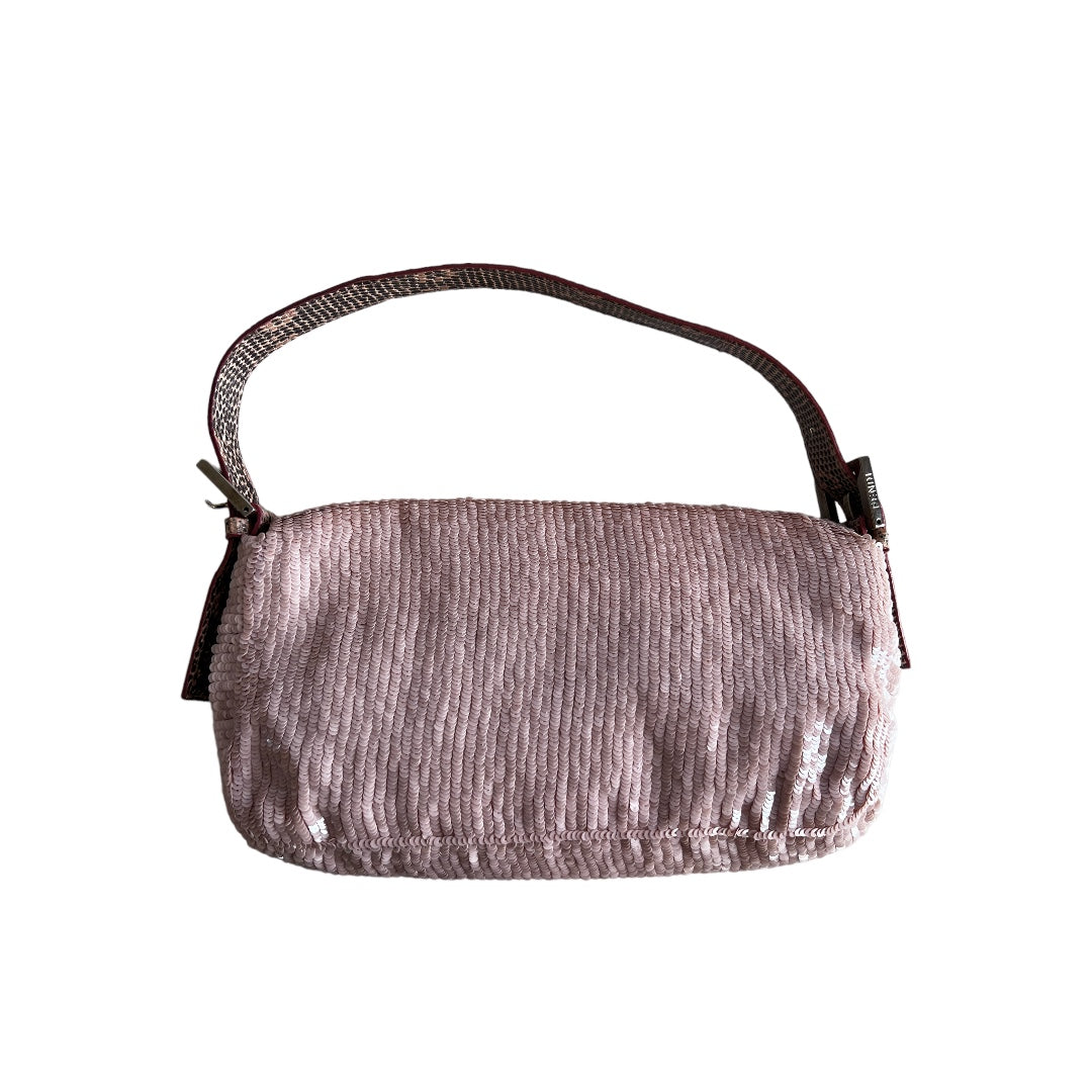 Vintage Fendi Sakura Pink Sequin Baguette Bag - Luxury Designer Shoulder Purse for Women, Perfect for Evening Parties & Special Occasions