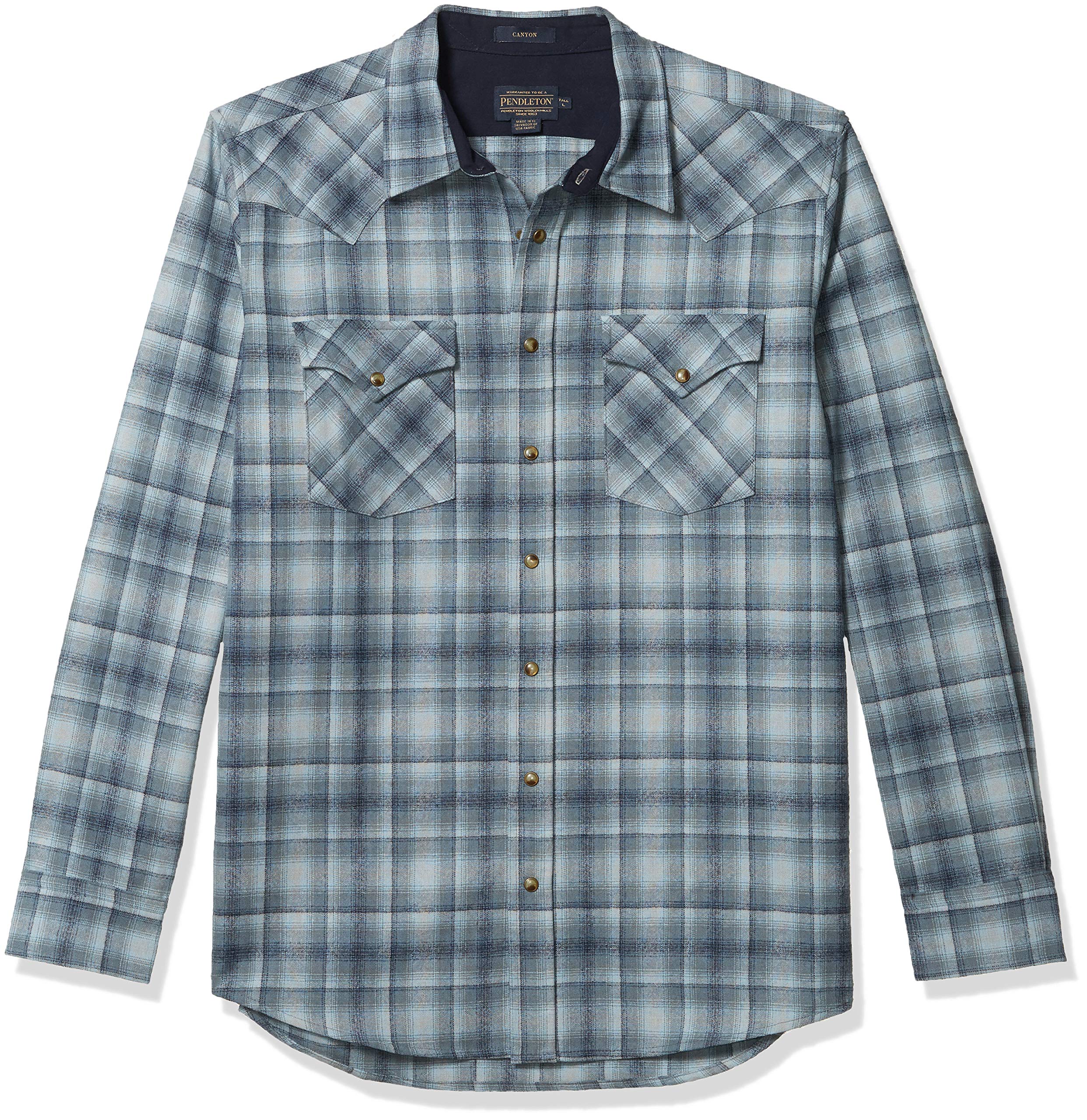 Pendleton Men's Classic Fit Canyon Wool Shirt - Long Sleeve Snap Front Plaid Flannel for Outdoor Camping & Hiking | Warm Winter Layering Shirt