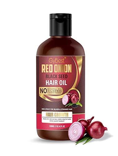 GyBest Onion Hair Oil with Black Seed Oil Extracts - Natural Hair Growth Treatment for Thicker, Stronger Hair - Controls Hair Fall & Breakage - Sulfate, Silicone & Paraben Free - 100mL - Perfect for Daily Hair Care & Scalp Massage