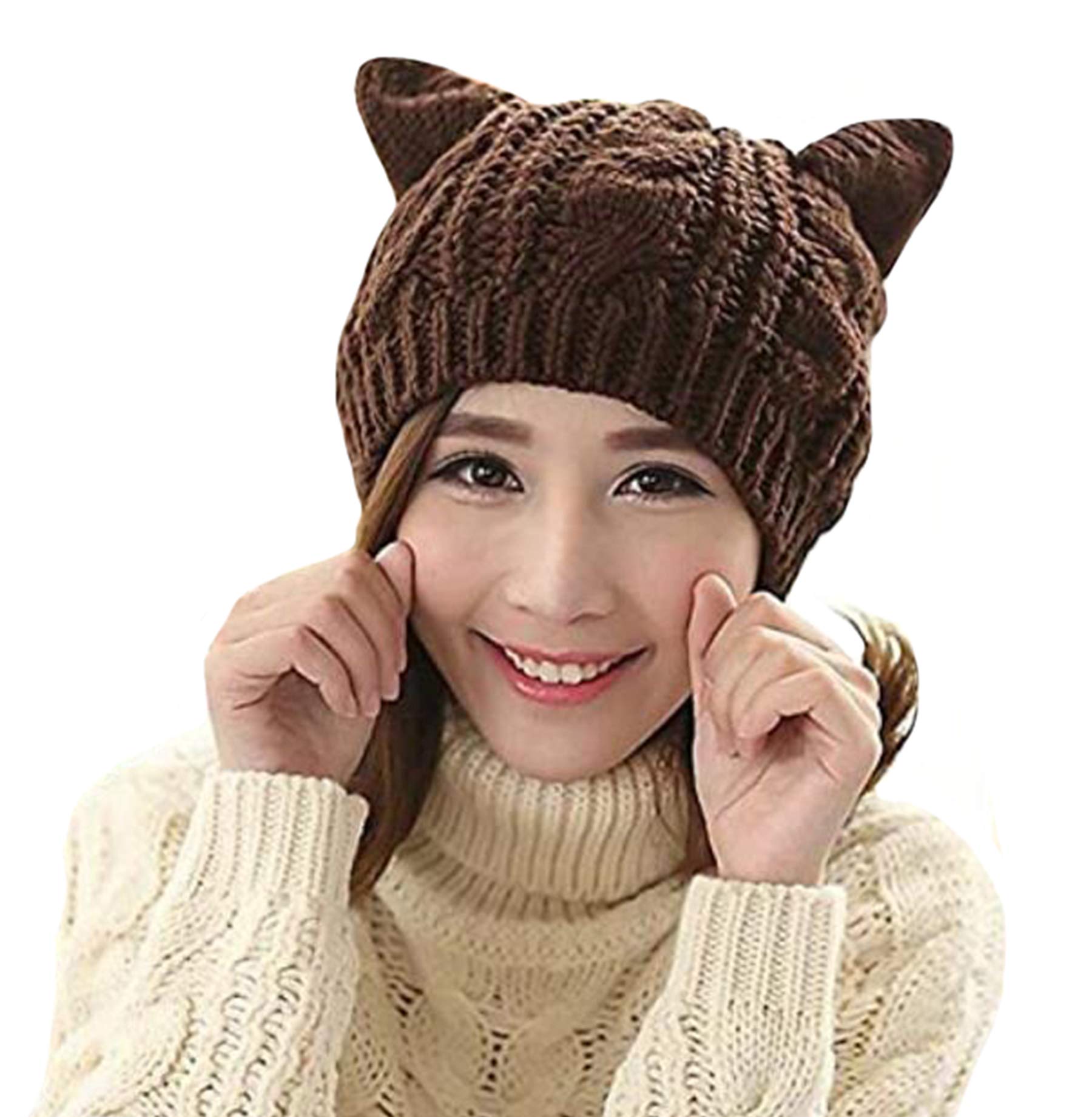 Amberetech Cute Wool-Like Knitted Cat Ears Headband for Women - Cozy Crochet Beanie Hat for Girls, Winter Fashion Accessory | Perfect for Cosplay, Halloween Costumes & Cold Weather Outfits