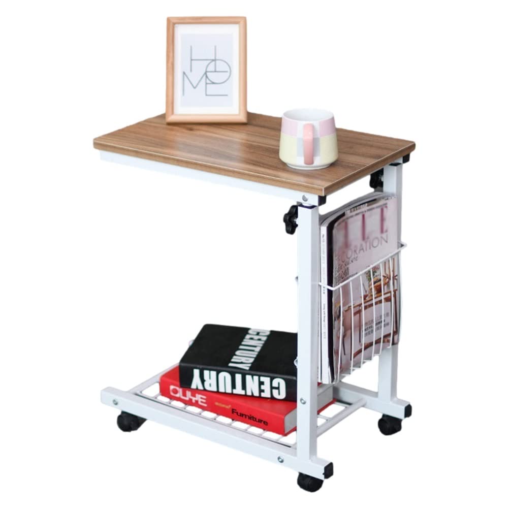 Adjustable Height Mobile Sit-Stand Desk with Wheels - Rolling Laptop Tray, Portable Workstation for Home Office, Projector Cart & Presentation Stand (Brown) - Perfect for Remote Work, Online Classes & Creative Workspaces