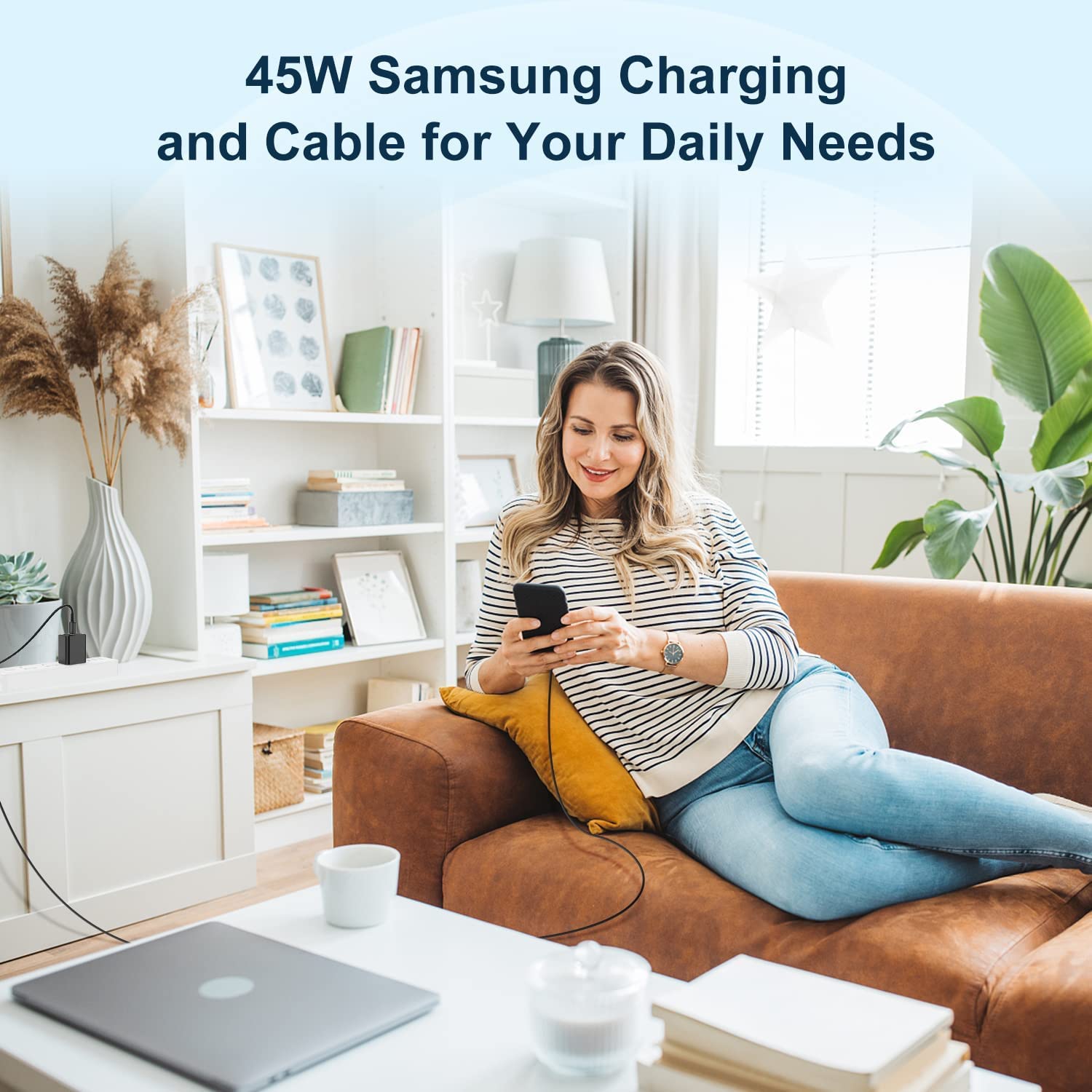 2-Pack 45W Samsung Super Fast Charging Kit - USB C Wall Charger & 10ft Long Type C Cable - Compatible with Galaxy S24 Ultra/S24+/S23/S23+/S22+/S22 Plus/S21/S20/Note 20/Note10+ - Fast Charging for Home, Office & Travel
