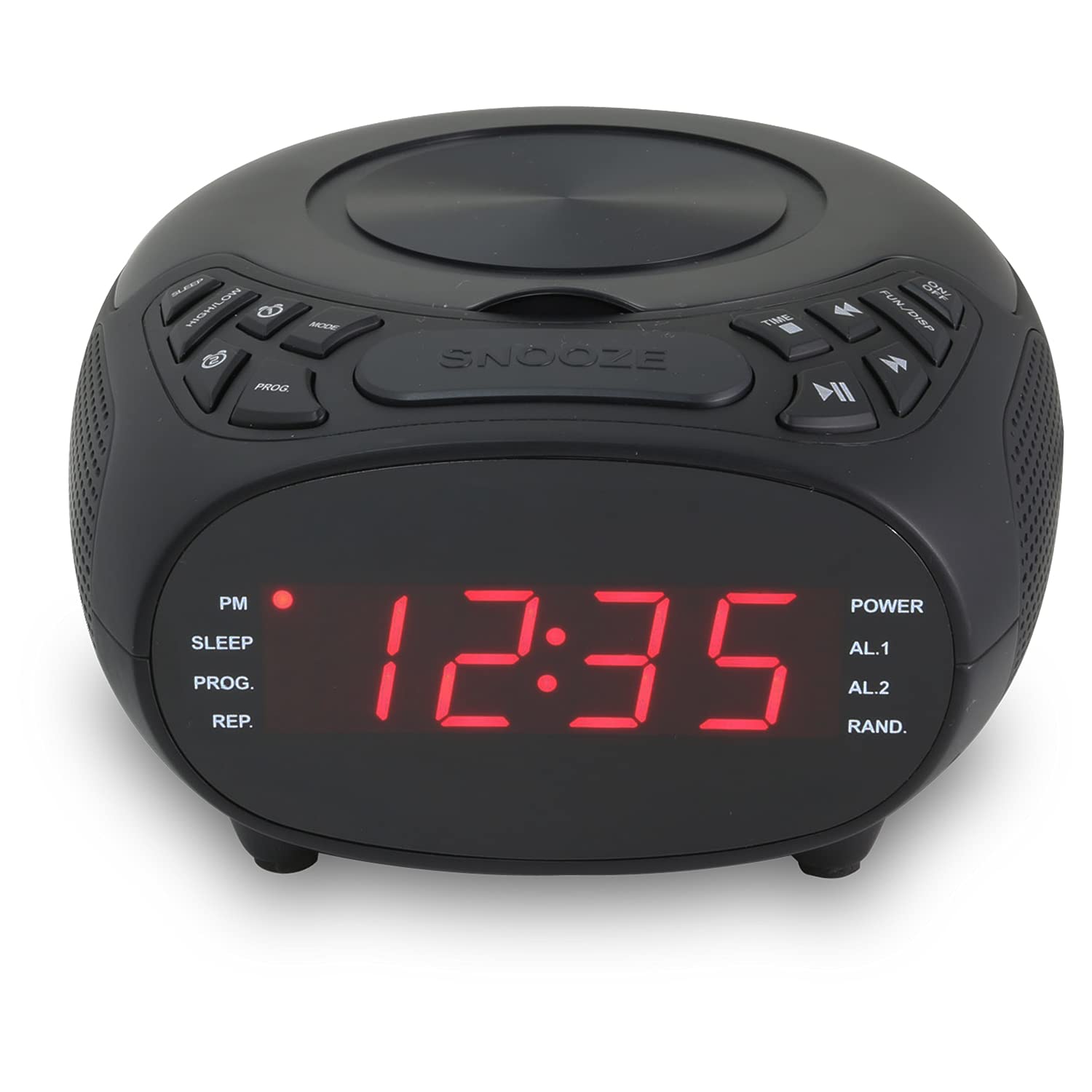 GPX Dual Alarm CD Clock Radio with FM Radio, Top-Loading CD Player, Black (CC318B) - Perfect for Bedroom, Office, and Home Use