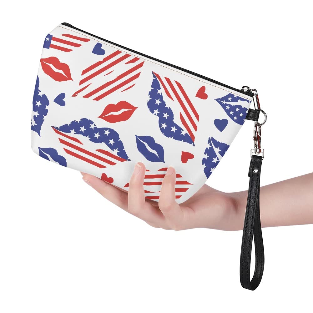 GLUDEAR Women's Travel Makeup Bag - Waterproof Cosmetic Organizer with American Flag Lips Design, Portable Train Case & Toiletry Storage for Makeup Artists, Perfect for Travel, Gym, and Daily Use