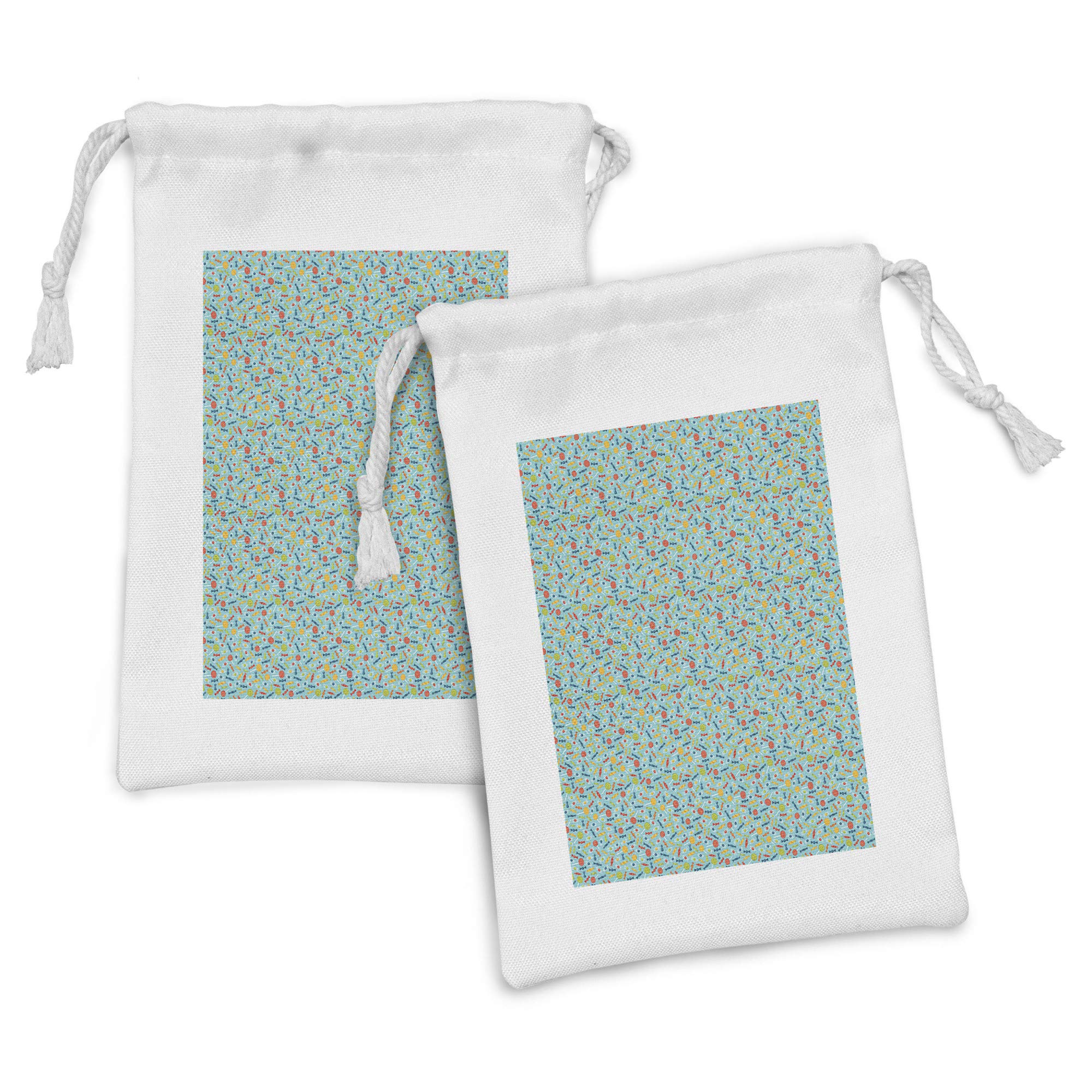 Ambesonne 2-Piece Pastel Candy & Lollipop Fabric Drawstring Pouch Set - 9