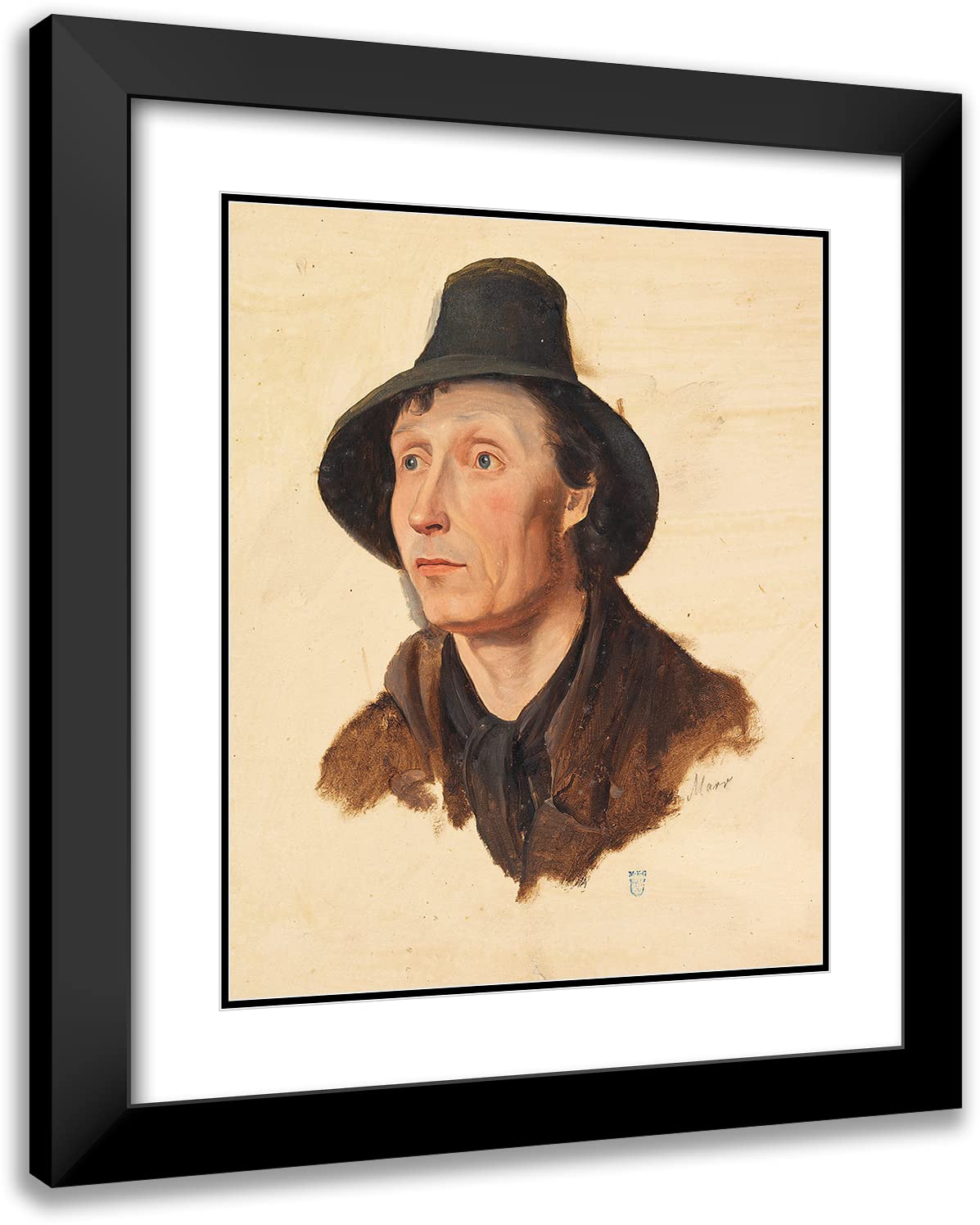 Heinrich Marr 15x18 Inch Black Modern Frame with Double Matted Museum Art Print - Almbauer with Felt Hat (1830-1860) | Vintage Home Decor, Office Wall Art, Gift for Art Lovers