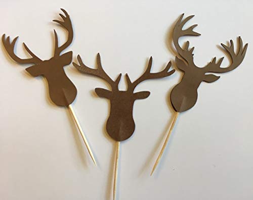 Hunting Themed Deer Cupcake Toppers - Deer Head Cake Decorations for Lumberjack Party, Hunting Birthday, Rustic Wedding & Outdoor Theme Events
