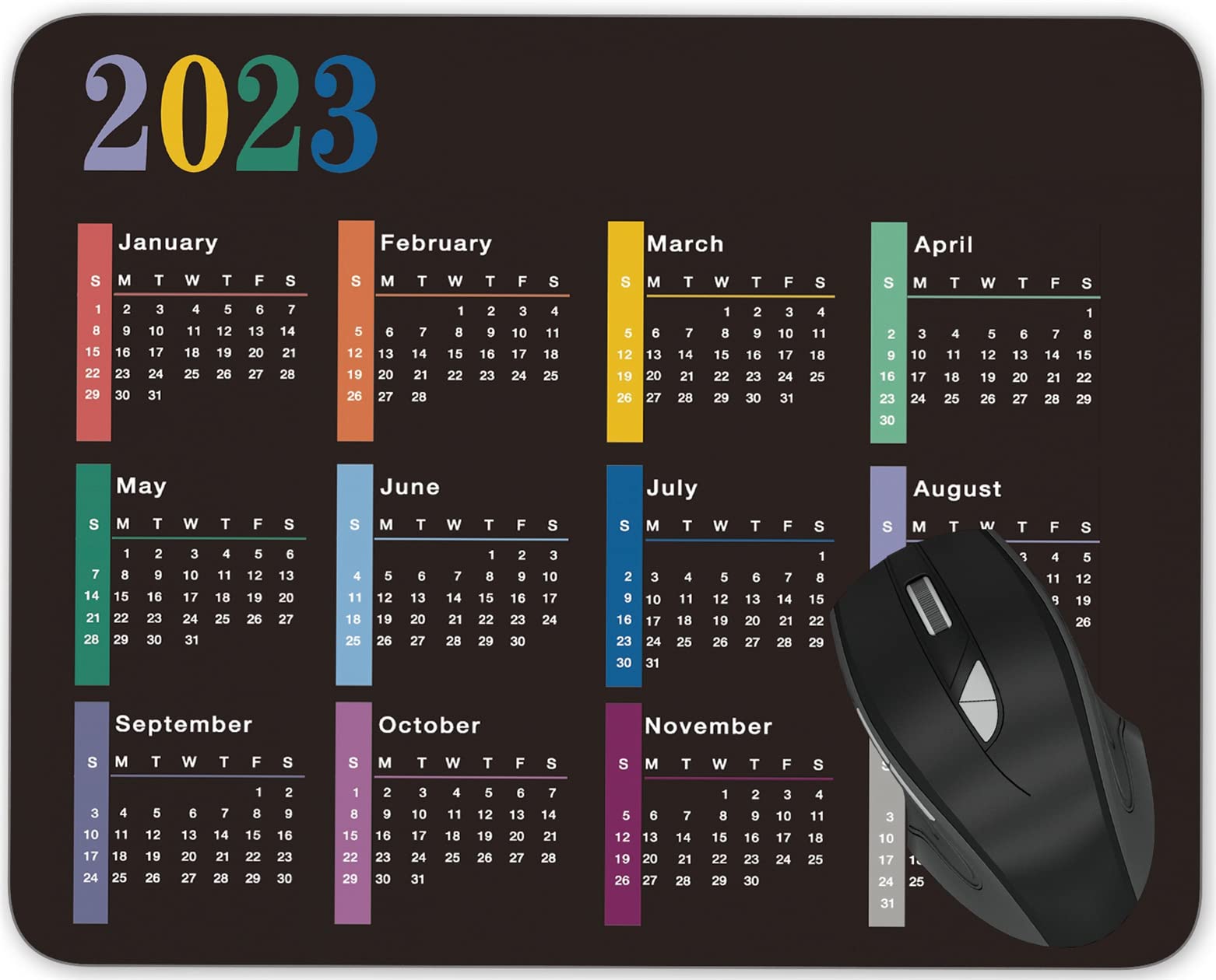 YTMYAN 2023 Gaming Mouse Pad with Calendar - Non-Slip Rubber Office Desk Mat for PC & Laptop - Funny Rectangle Design (Black) - Perfect for Work, Gaming & Home Office Use