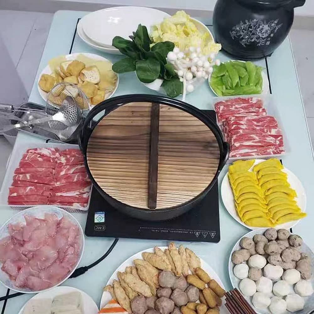 Premium Japanese Cast Iron Shabu Shabu Hot Pot with Lid - 9.5 Inch Sukiyaki Nabe Pot for Authentic Japanese Cooking | Perfect for Home Dining, Party Serving & Asian Cuisine Preparation