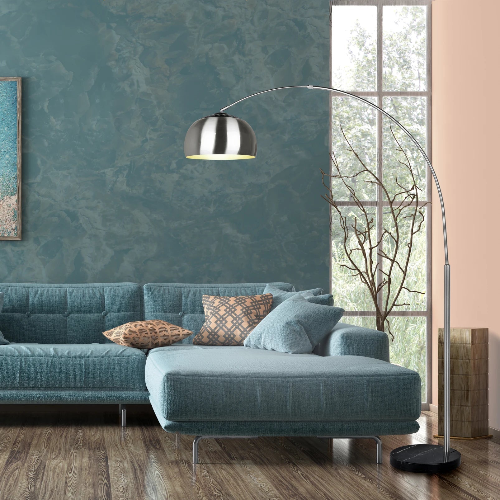 Argentina Arc Floor Lamp - Modern Brass & Nickel Finish for Living Room, Bedroom, or Office Lighting