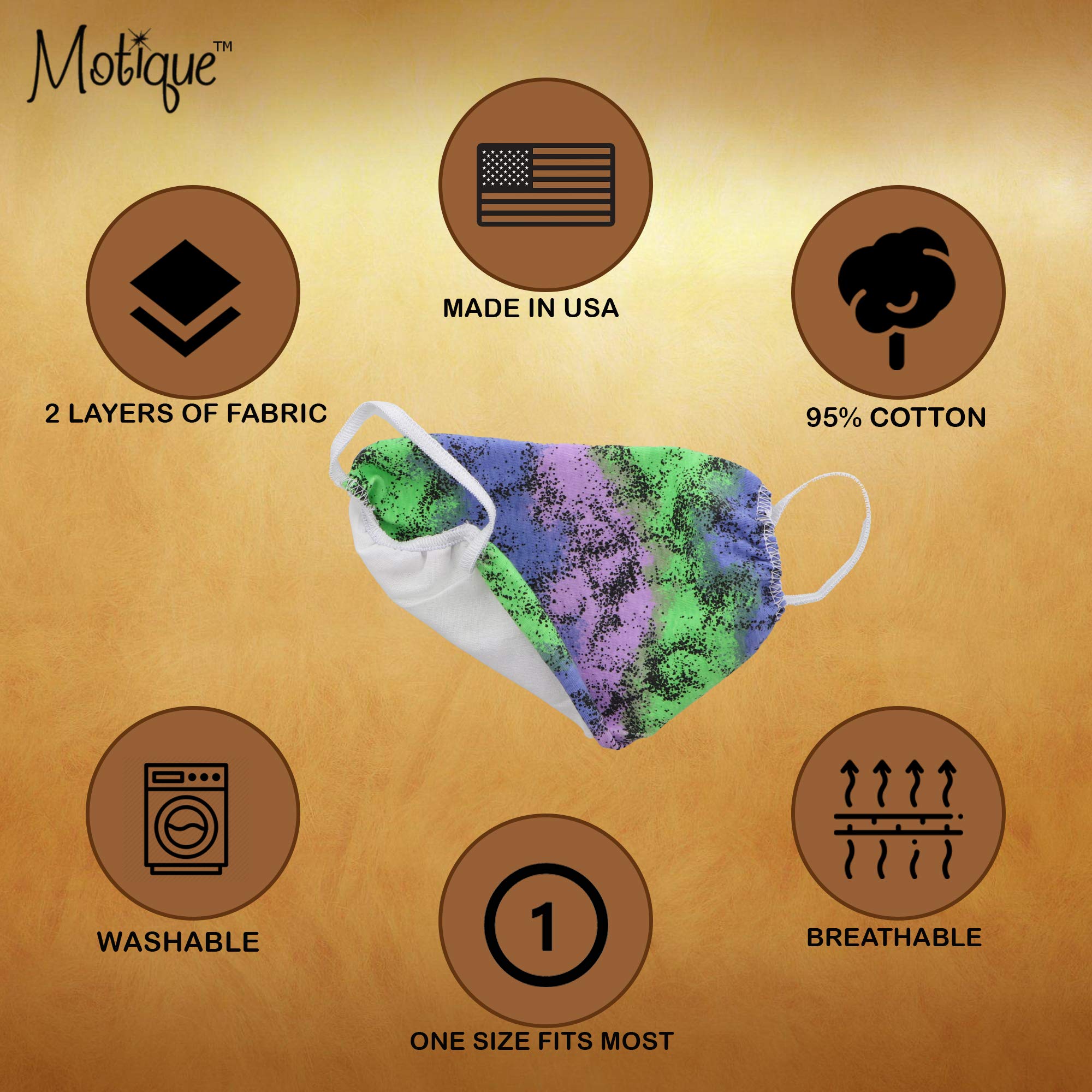 2-Ply Reusable Cotton Face Masks - Washable 3-Pack with Assorted Prints - Made in USA - Perfect for Travel, Work & Daily Protection