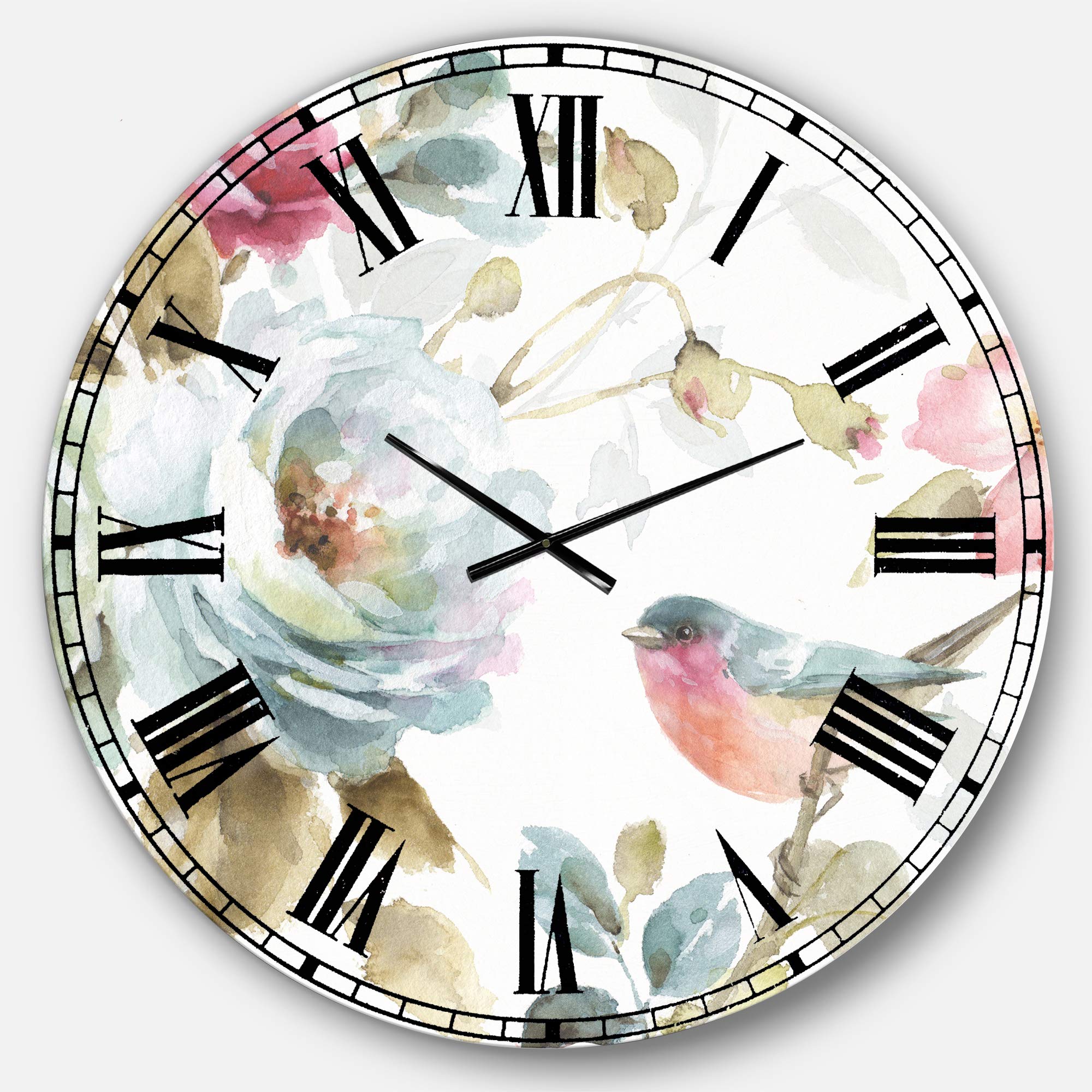 Designart 'Beautiful Bird Romance I' Traditional Large Wall Clock - 29