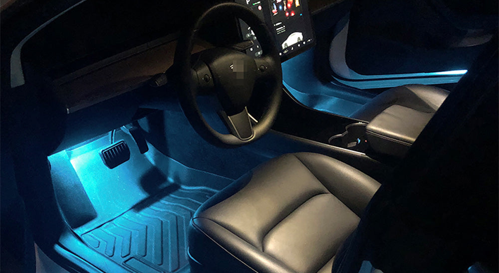 4 Pack Aqua Ice Blue LED Interior Light Kit for Tesla Model S 3 X - Upgrade Side Door, Trunk & Footwell Lighting | Perfect for Night Driving & Car Customization