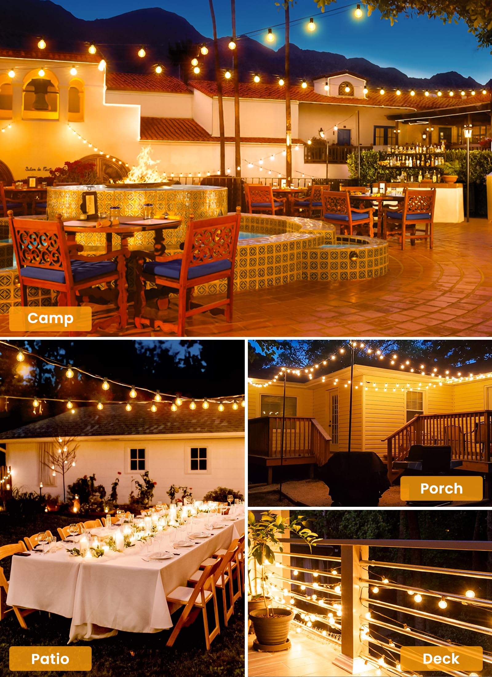 Brightown 58FT Solar String Lights Outdoor - 26 LED Shatterproof Bulbs, Remote Control, 3 Light Modes, Weatherproof & Commercial Grade - Perfect for Backyard, Patio, Garden, Wedding, Party Decor & Holiday Lighting