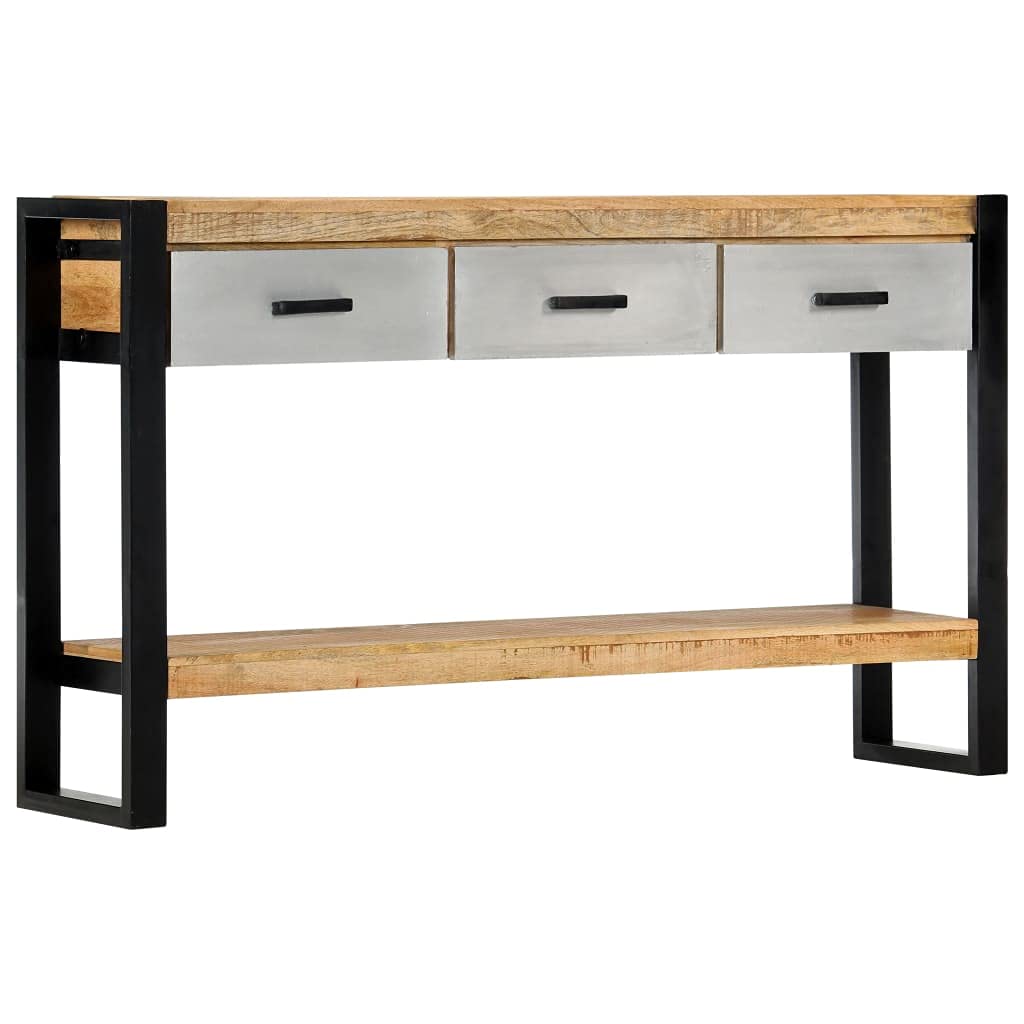 Industrial Console Table with 3 Drawers & Shelf - Solid Mango Wood Entryway Table, Side Table, Accent Table for Living Room, Hallway & Foyer (51.1