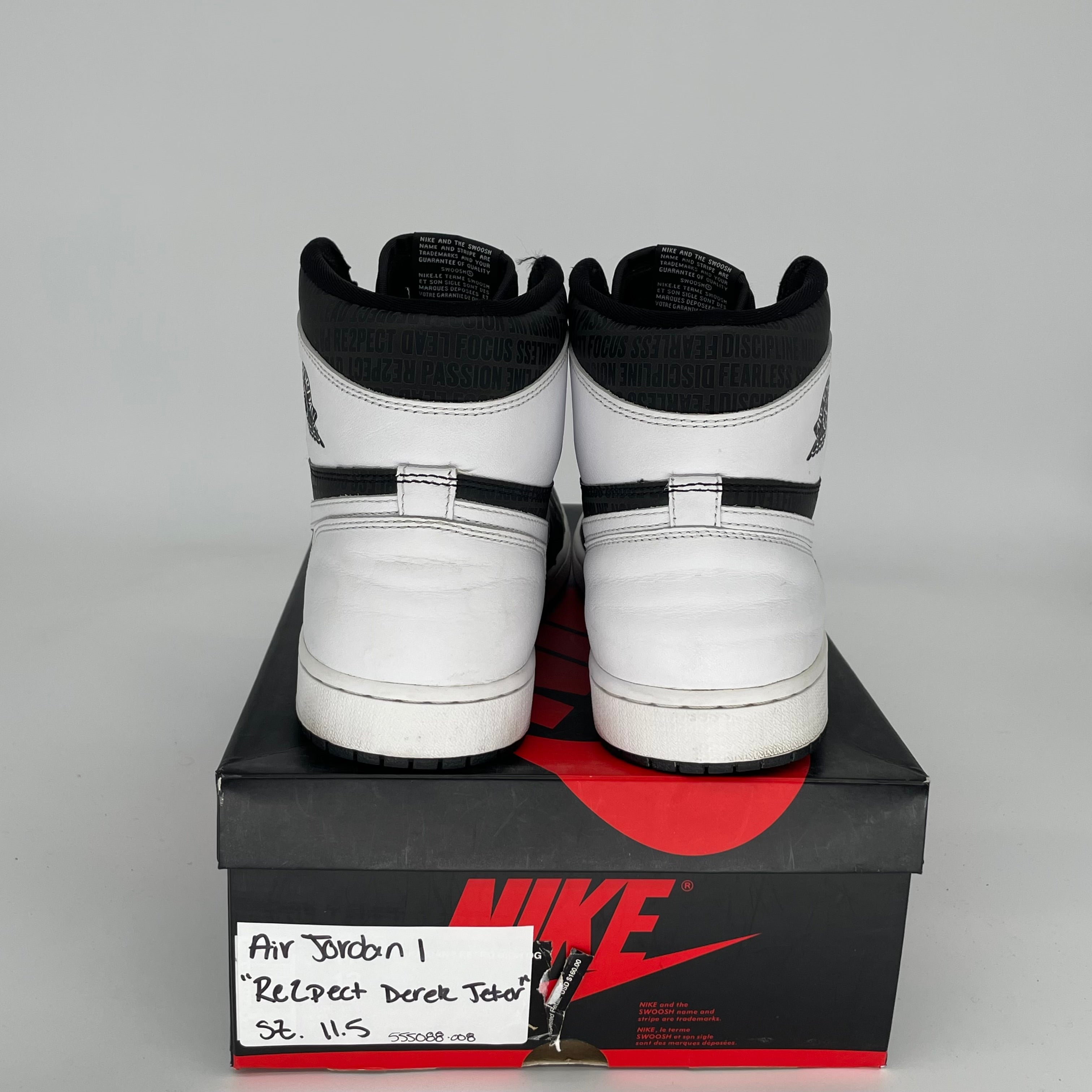 **AIR JORDAN 1 RE2PECT DEREK JETER Men's Basketball Shoes Size 11.5 - Black/White (555088-008) - Perfect for Sneaker Collectors & Streetwear Fashion**