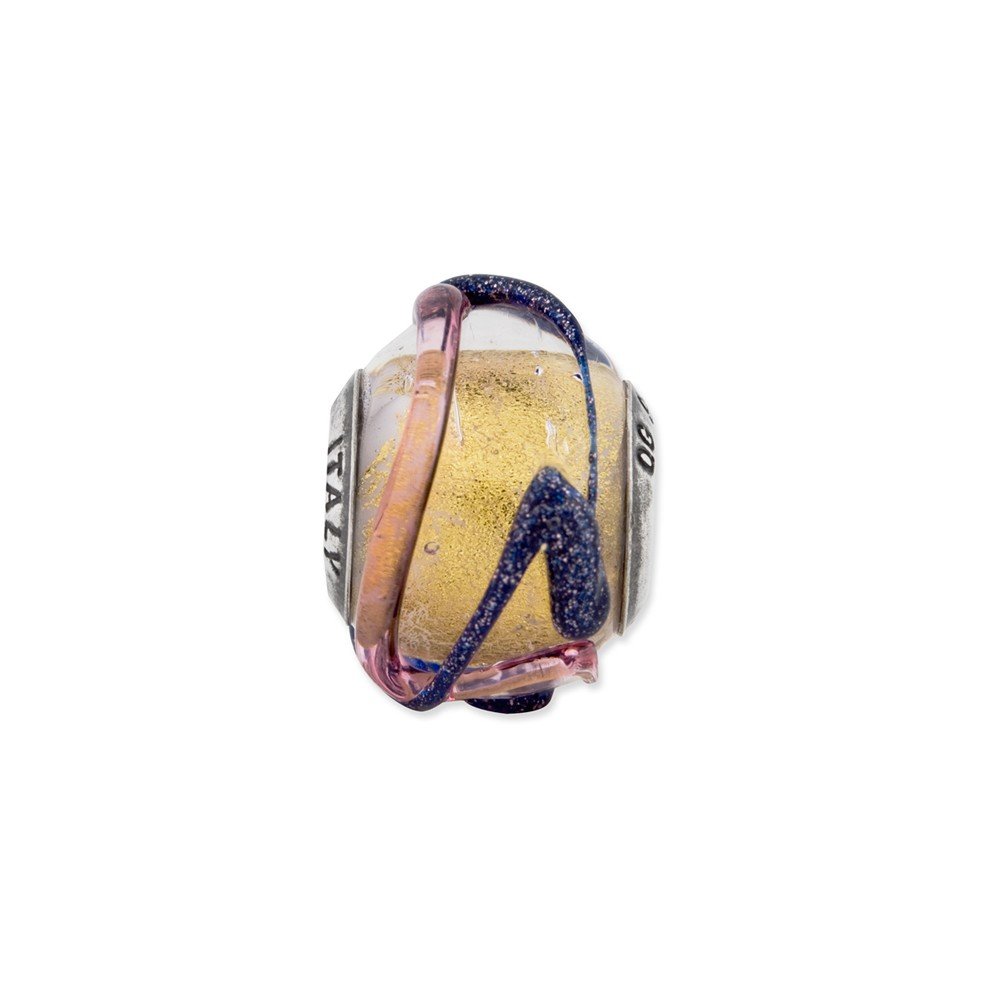 925 Sterling Silver Italian Glass Bead Necklace with Yellow & Blue Lines - Elegant Jewelry for Women, Perfect for Parties, Weddings & Everyday Wear