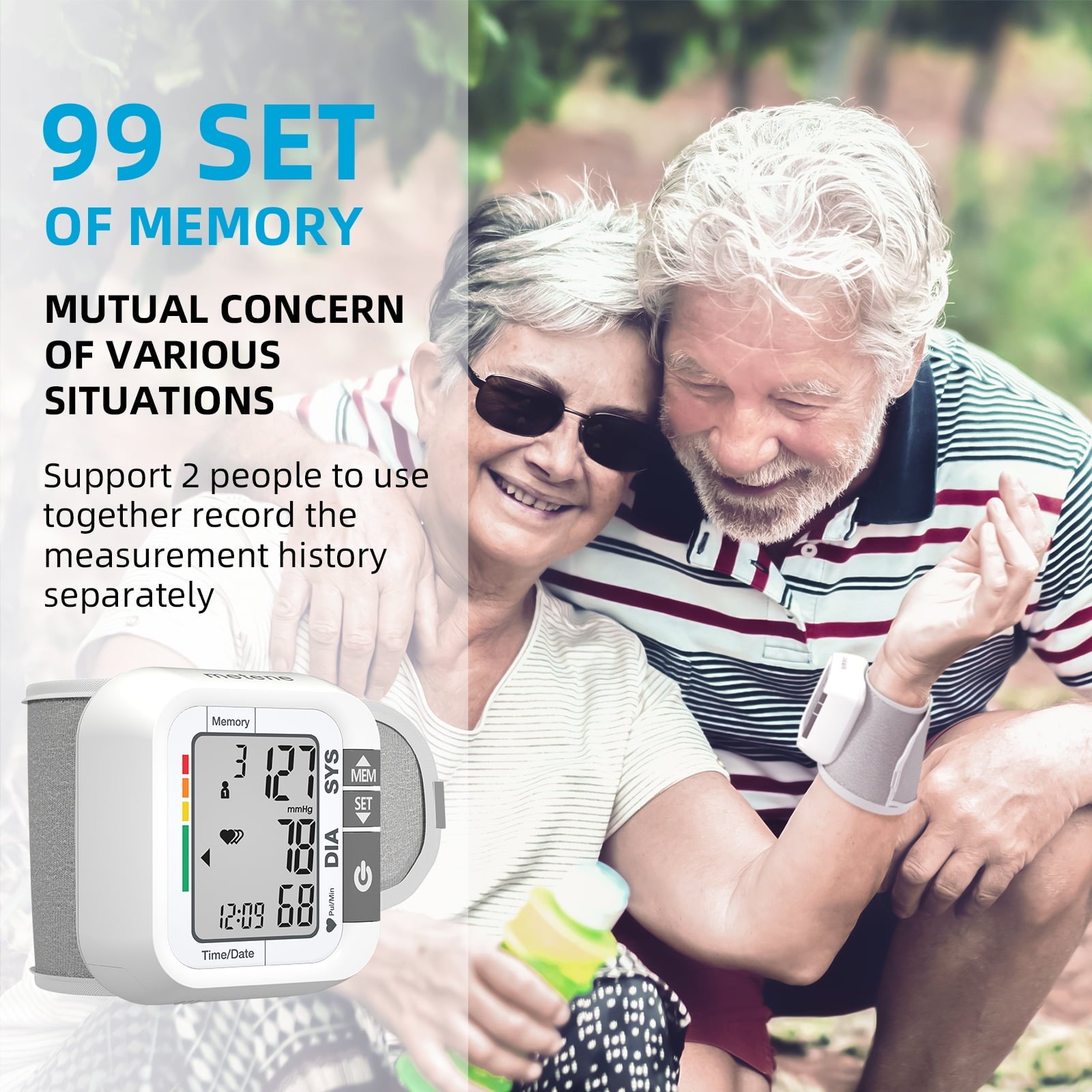 Metene Wrist Blood Pressure Monitor - Large LCD Display, 99 x 2 Memory, Portable Carrying Case - Accurate Home & Travel Use for Adults & Seniors - Perfect for Health Monitoring & Doctor Visits