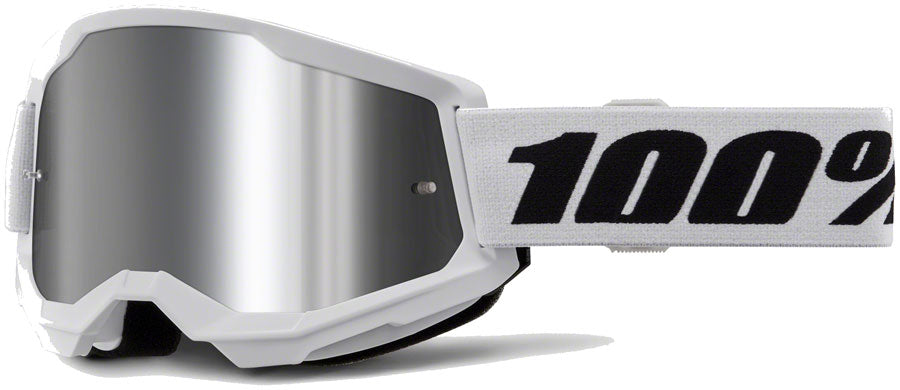 100% Strata 2 Goggles - White/Mirror Lens - UV Protection Sports Sunglasses for Cycling, Skiing & Outdoor Activities