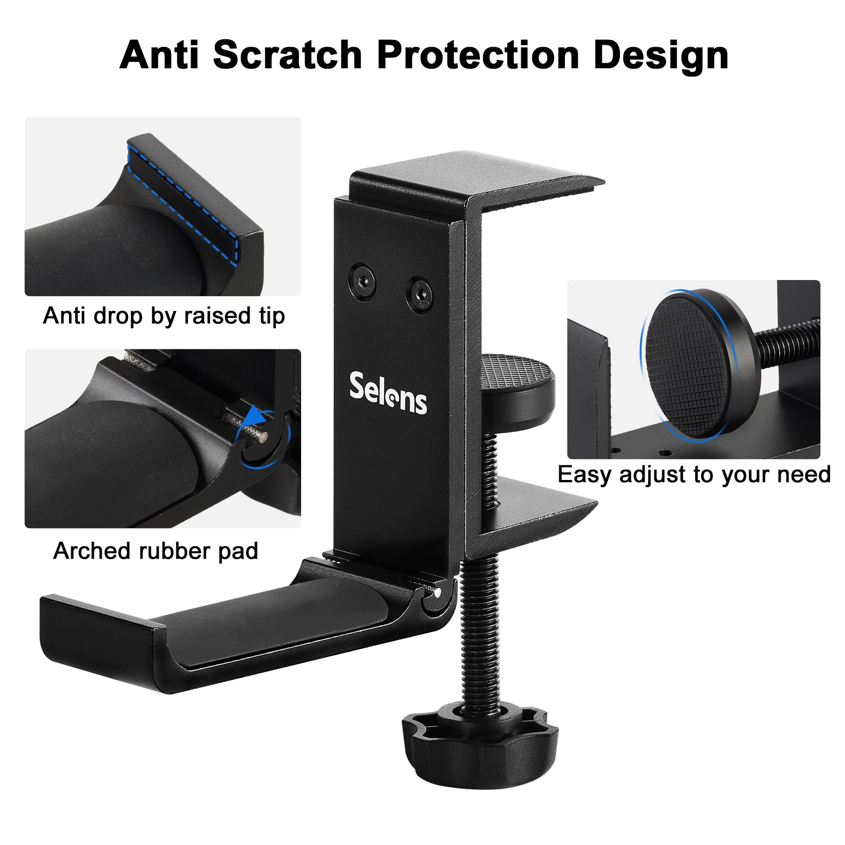 Selens Foldable Headphone Holder - Space Saving Aluminum Headset Hanger for Gaming & Over-Ear Headphones, Universal PC Desk Stand for Soundbars & Headsets - Perfect for Home Office, Gaming Setup & Workspace Organization