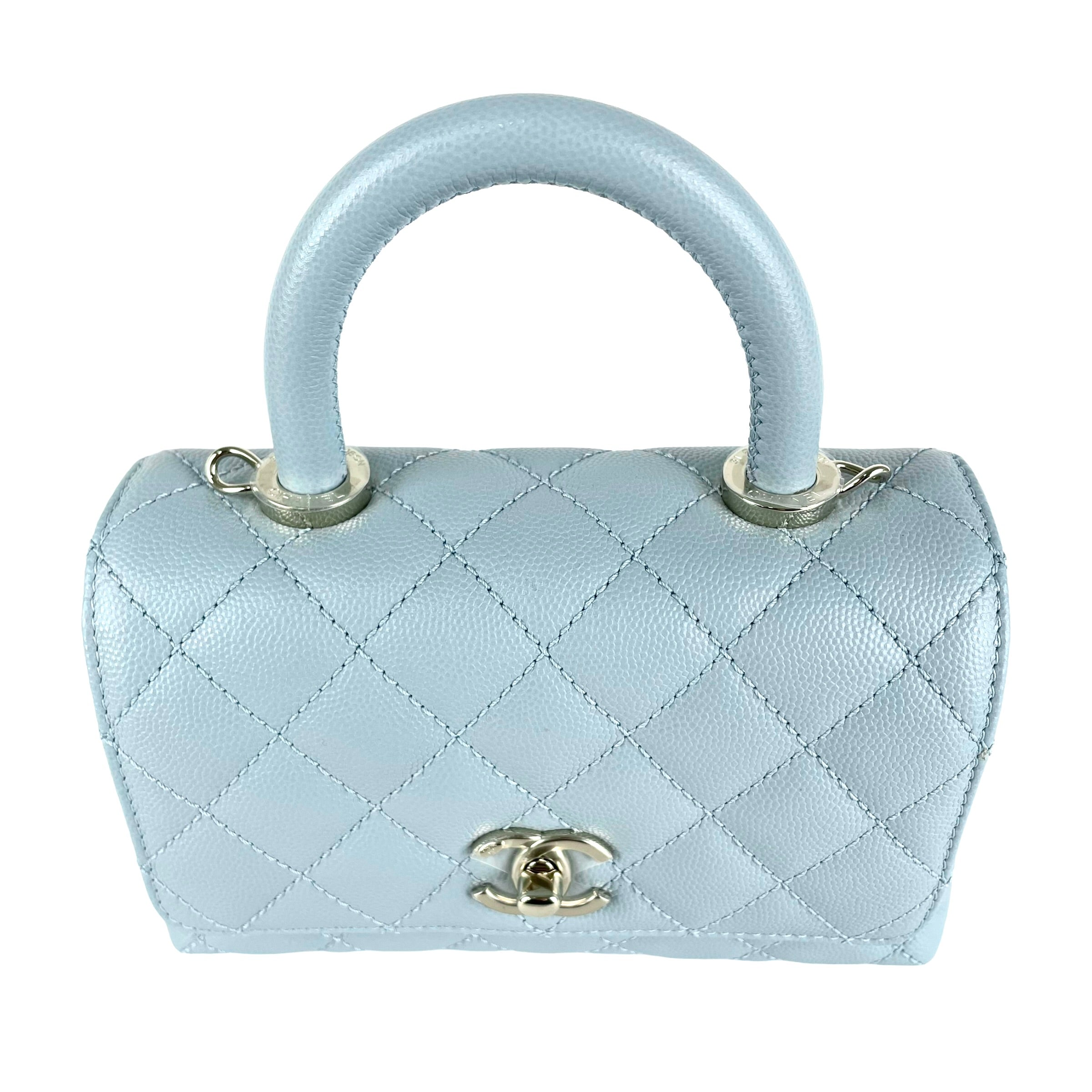 Chanel Mini Coco Handle Bag in Light Blue - Luxury Crossbody Shoulder Bag for Women, Perfect for Parties, Dates & Everyday Use