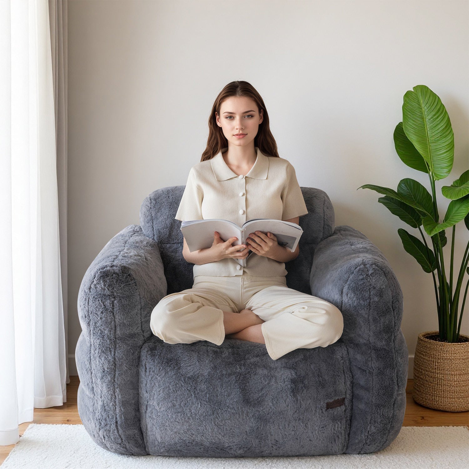 MAXYOYO Giant Bean Bag Chair - Ultra Soft Fluffy Bean Bag Couch for Living Room, Bedroom & Game Room - Dark Grey - Perfect for Relaxing, Lounging & Gaming